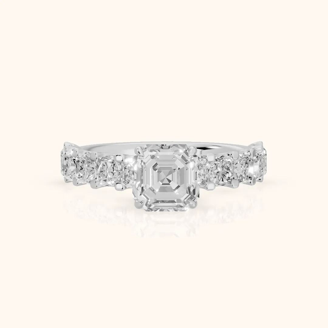 Katarina Statement Pavé Asscher Diamond Engagement Ring in White Gold — view 2