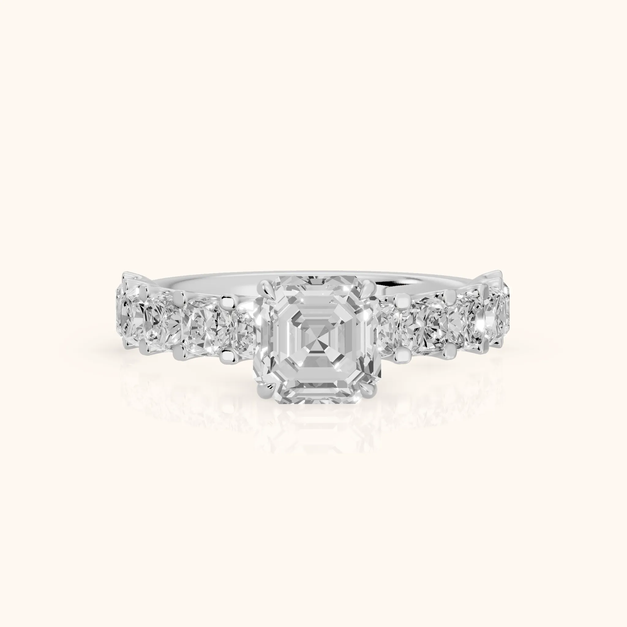 Katarina Statement Pavé Asscher Diamond Engagement Ring in White Gold — view 1