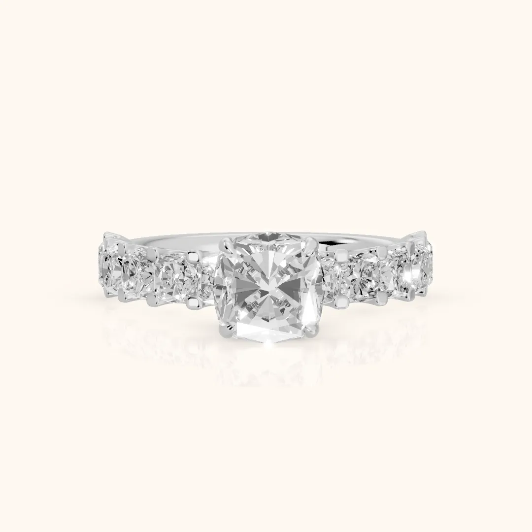 Katarina Statement Pavé Cushion Diamond Engagement Ring in Platinum — view 2