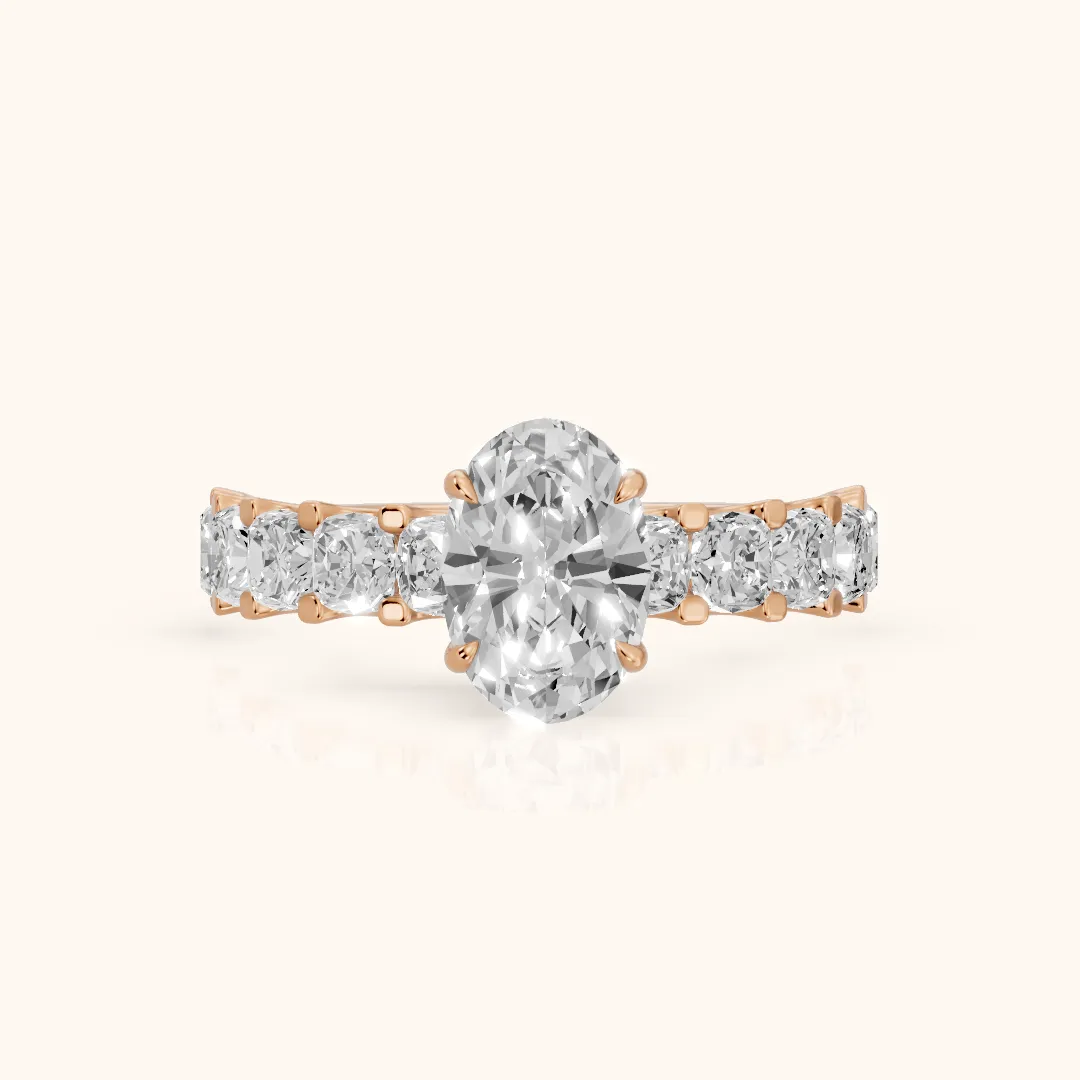 Katarina Statement Pavé Oval Diamond Engagement Ring in Rose Gold — view 2