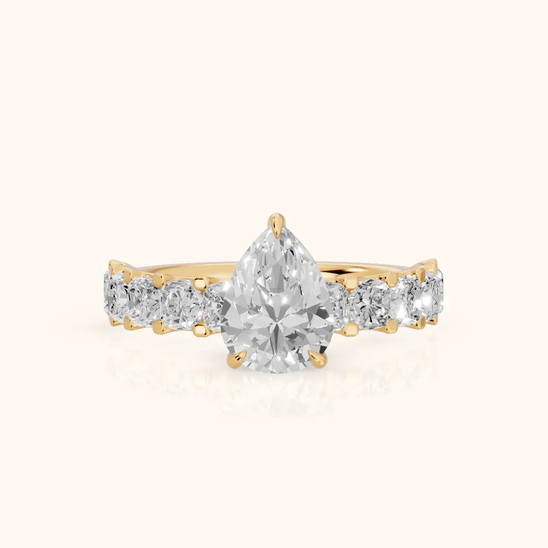 Katarina Statement Pavé Pear Diamond Engagement Ring in Yellow Gold — view 2