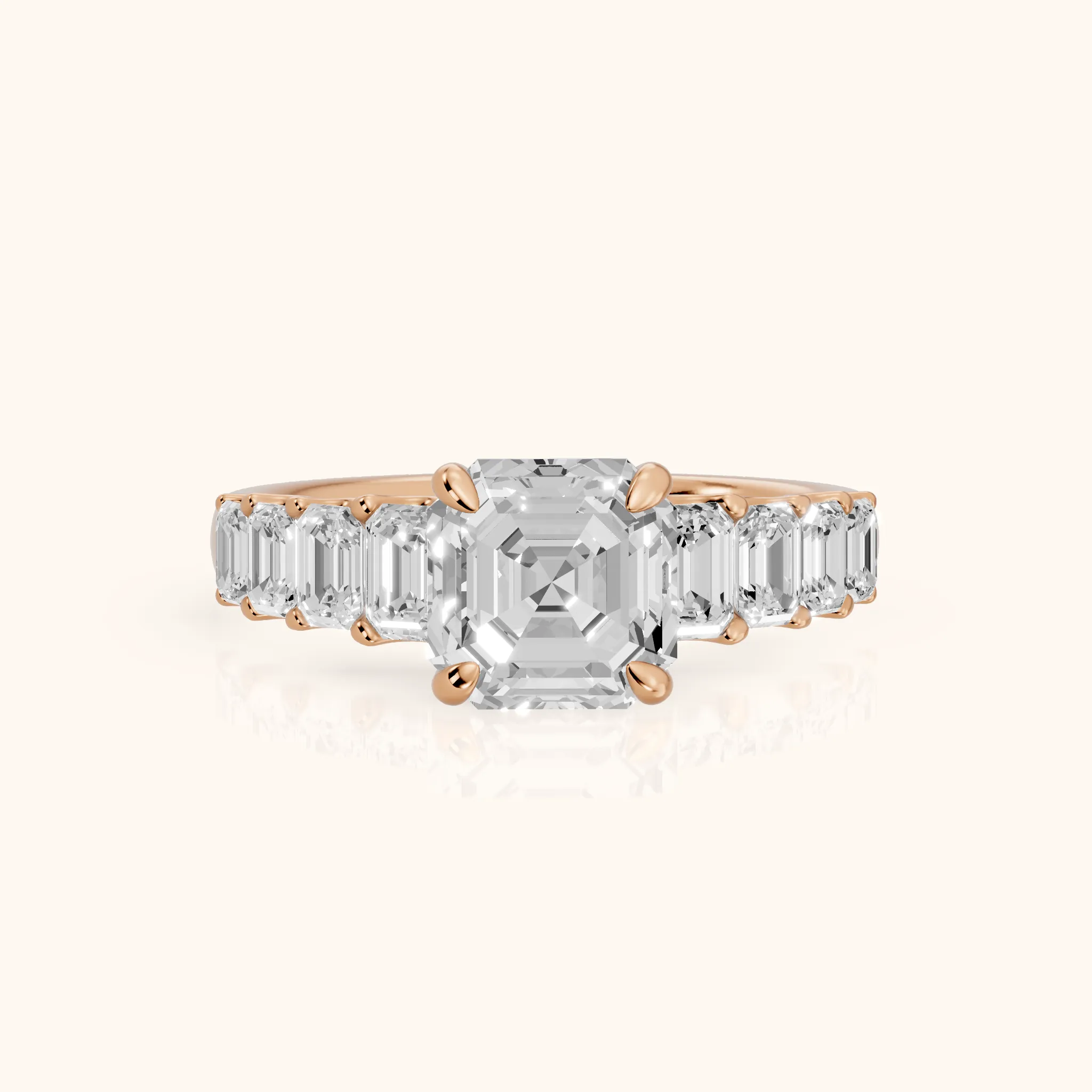 Lana Graduated Baguette Asscher Diamond Engagement Ring in Rose Gold — view 1