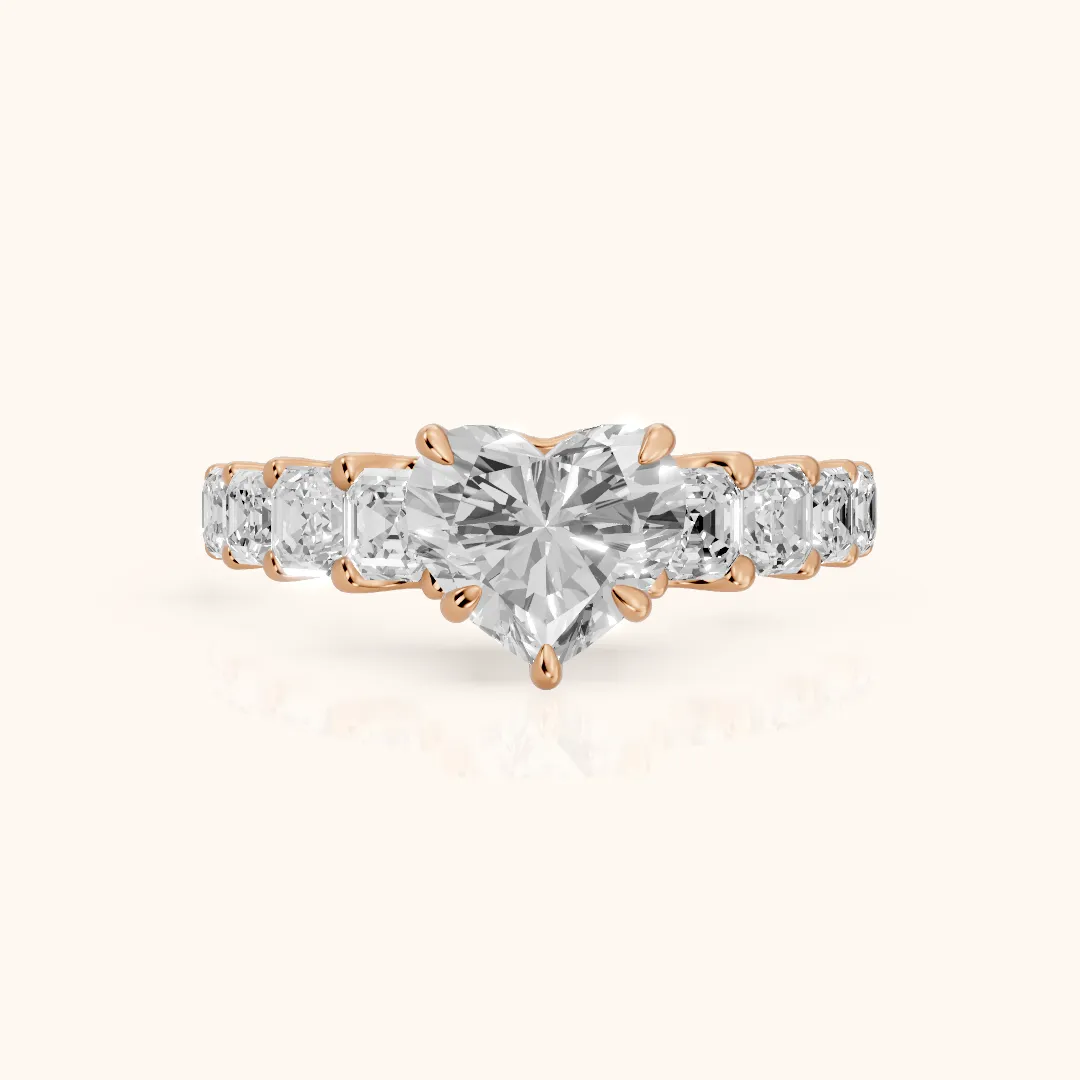 Sonja Graduated Pavé Heart Diamond Engagement Ring in Rose Gold — view 2