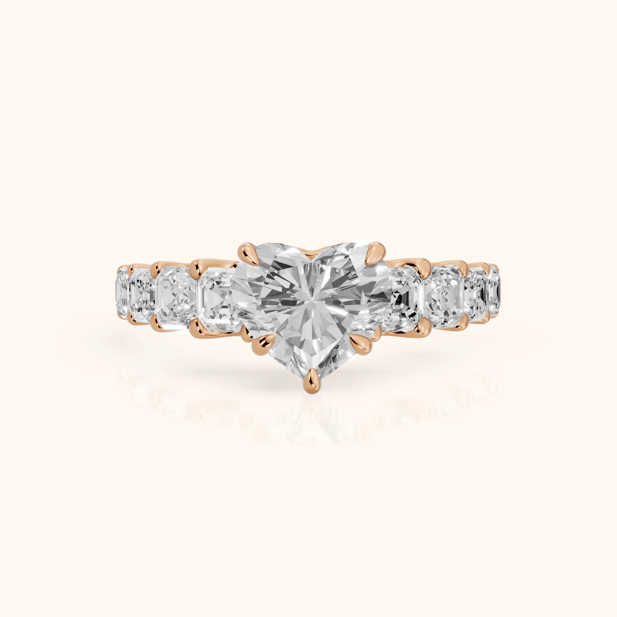 Sonja Graduated Pavé Heart Diamond Engagement Ring in Rose Gold — view 1