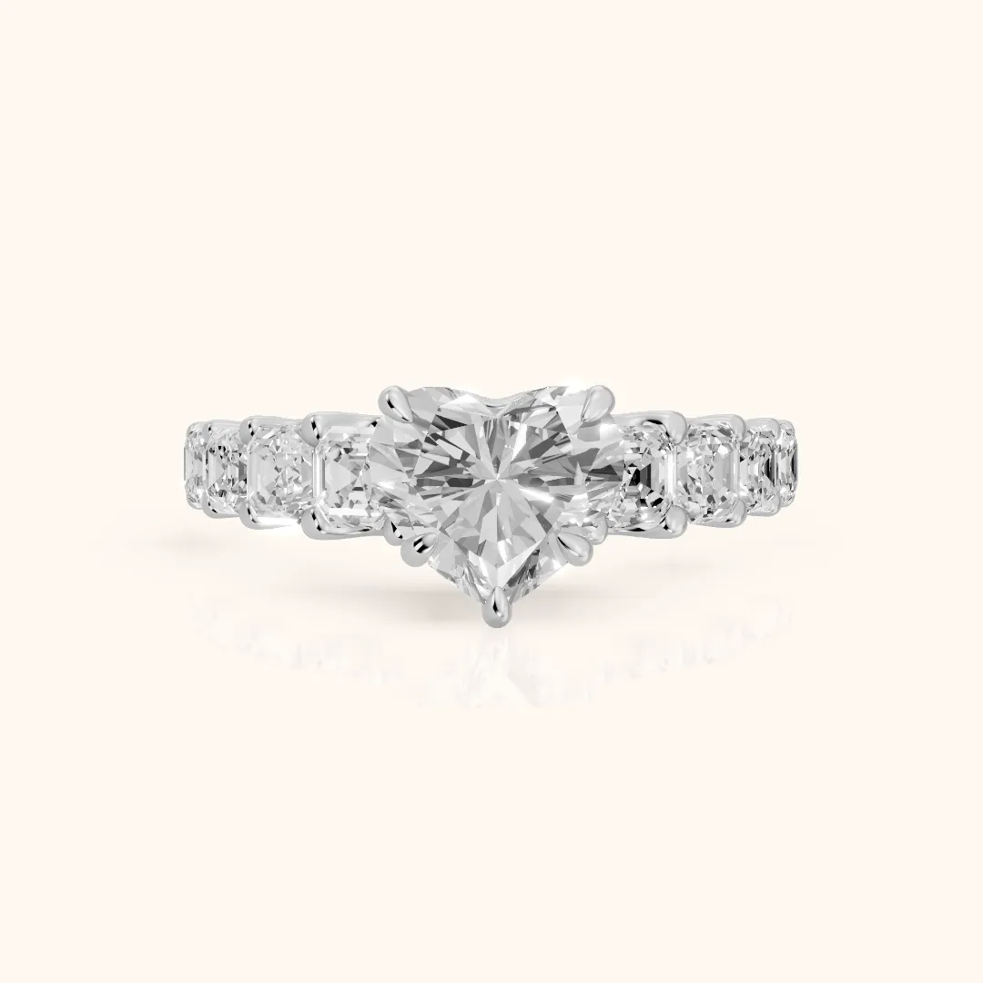 Sonja Graduated Pavé Heart Diamond Engagement Ring in Silver — view 2