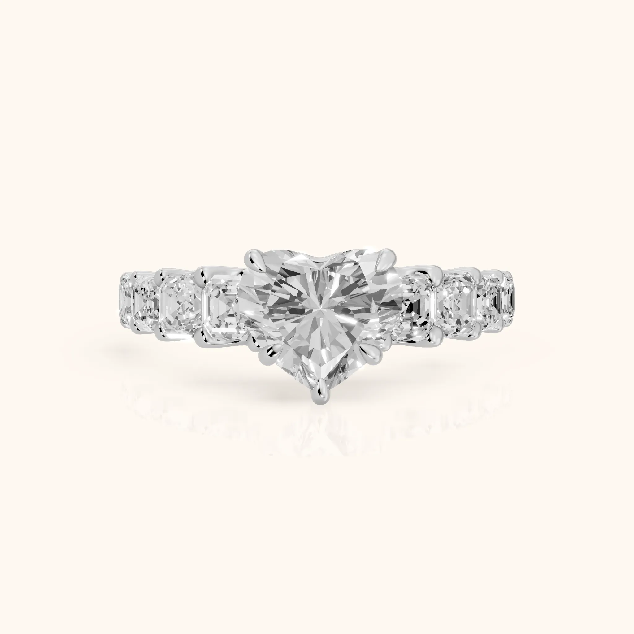 Sonja Graduated Pavé Heart Diamond Engagement Ring in Silver — view 1