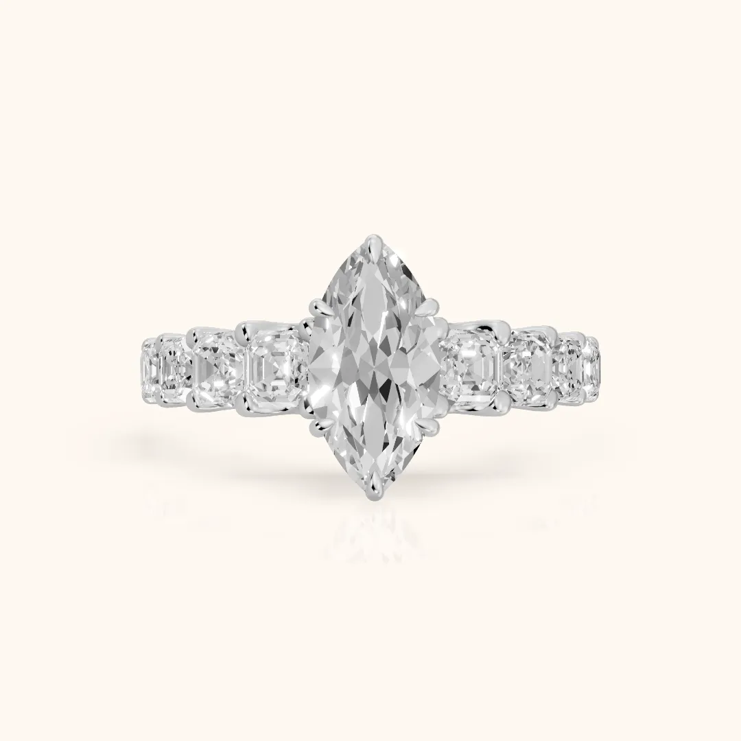 Sonja Graduated Pavé Marquise Diamond Engagement Ring in Silver — view 2