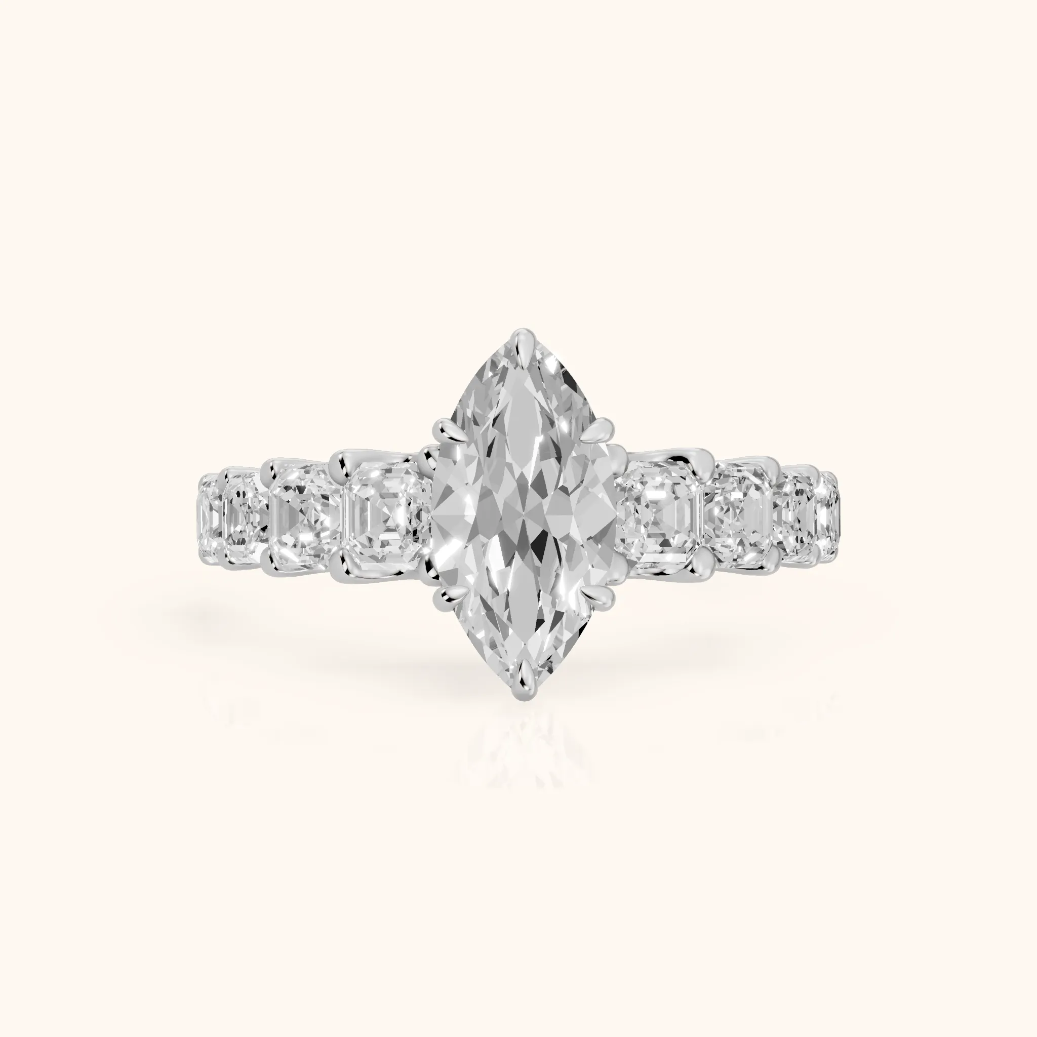 Sonja Graduated Pavé Marquise Diamond Engagement Ring in Silver — view 1