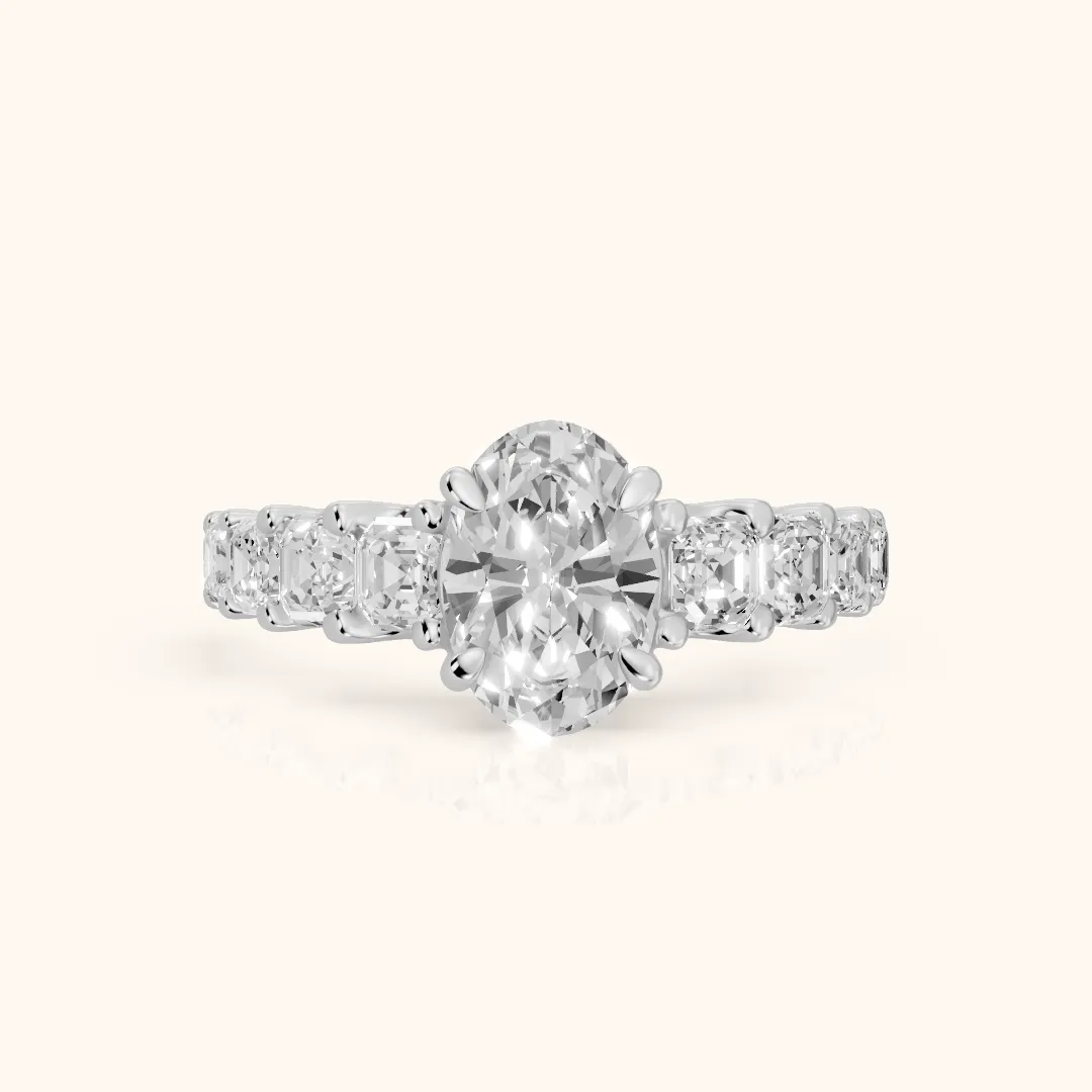 Sonja Graduated Pavé Oval Diamond Engagement Ring in Silver — view 2