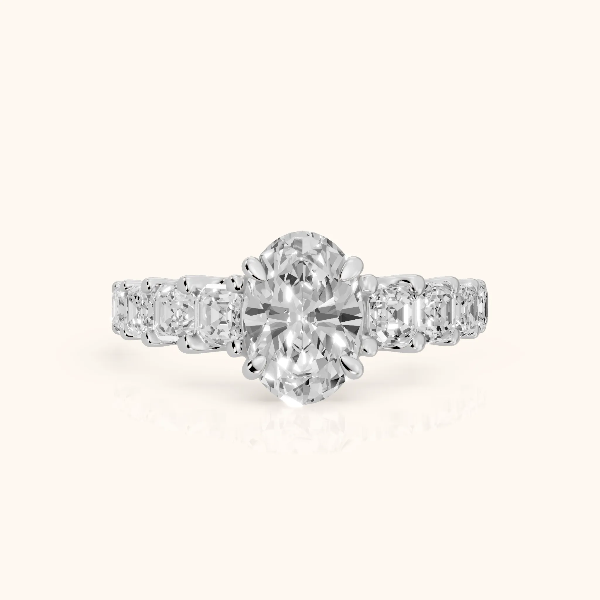 Sonja Graduated Pavé Oval Diamond Engagement Ring in Silver — view 1