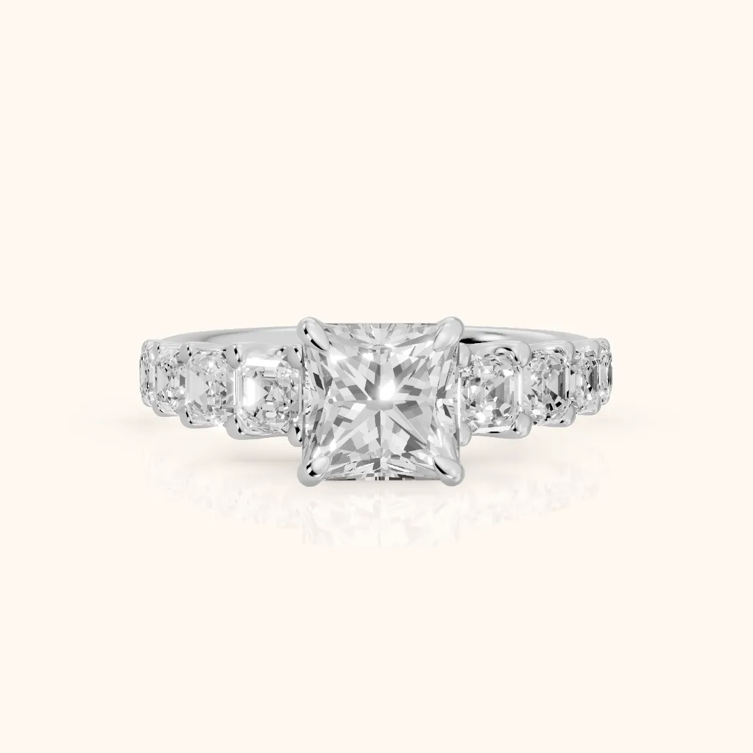 Sonja Graduated Pavé Princess Diamond Engagement Ring in Platinum — view 2