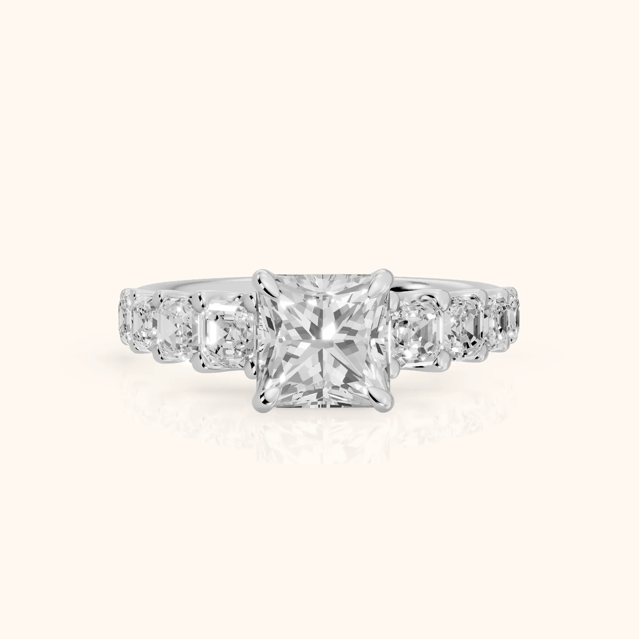 Sonja Graduated Pavé Princess Diamond Engagement Ring in Platinum — view 1