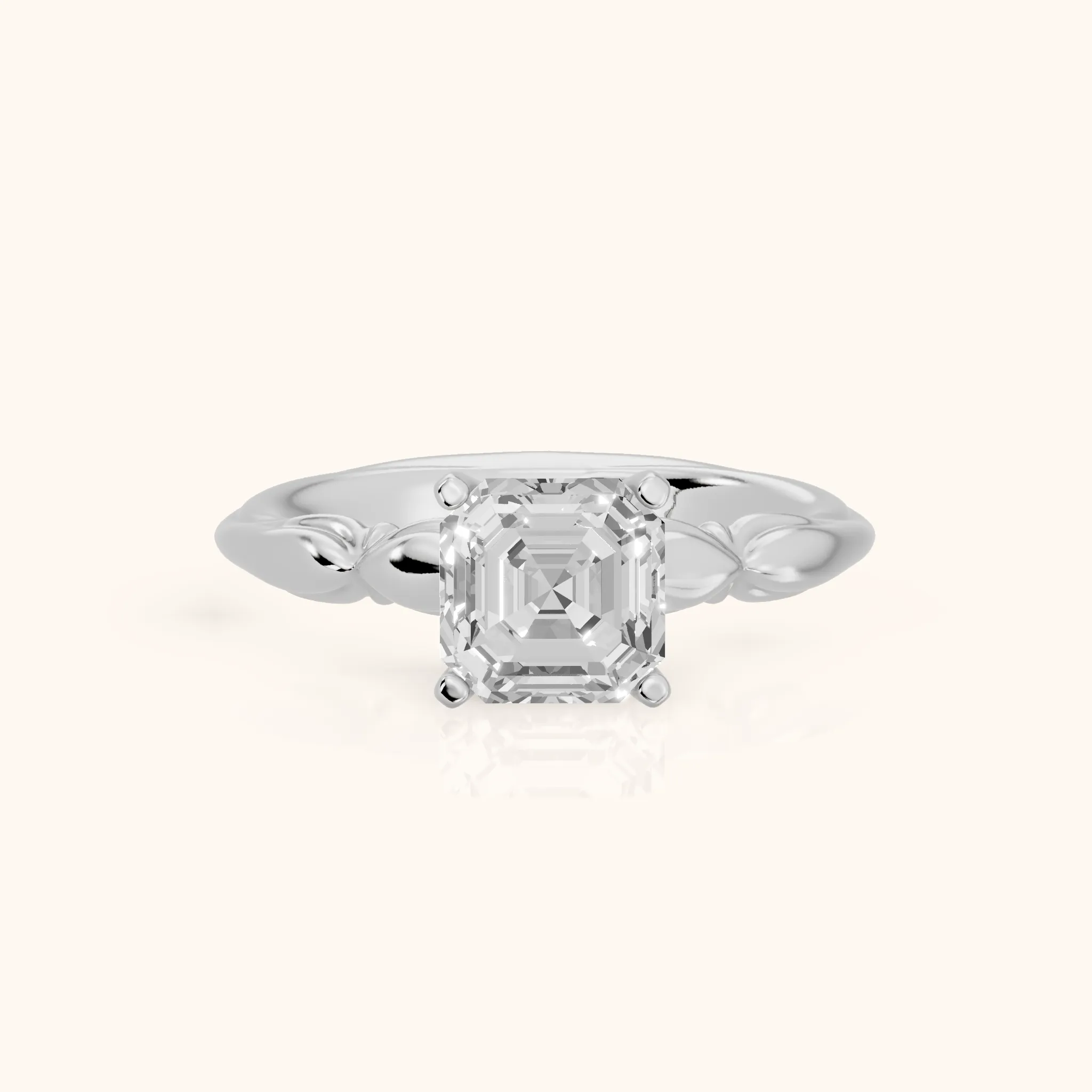 Verena Engraved Leaf Asscher Diamond Engagement Ring in Silver — view 1