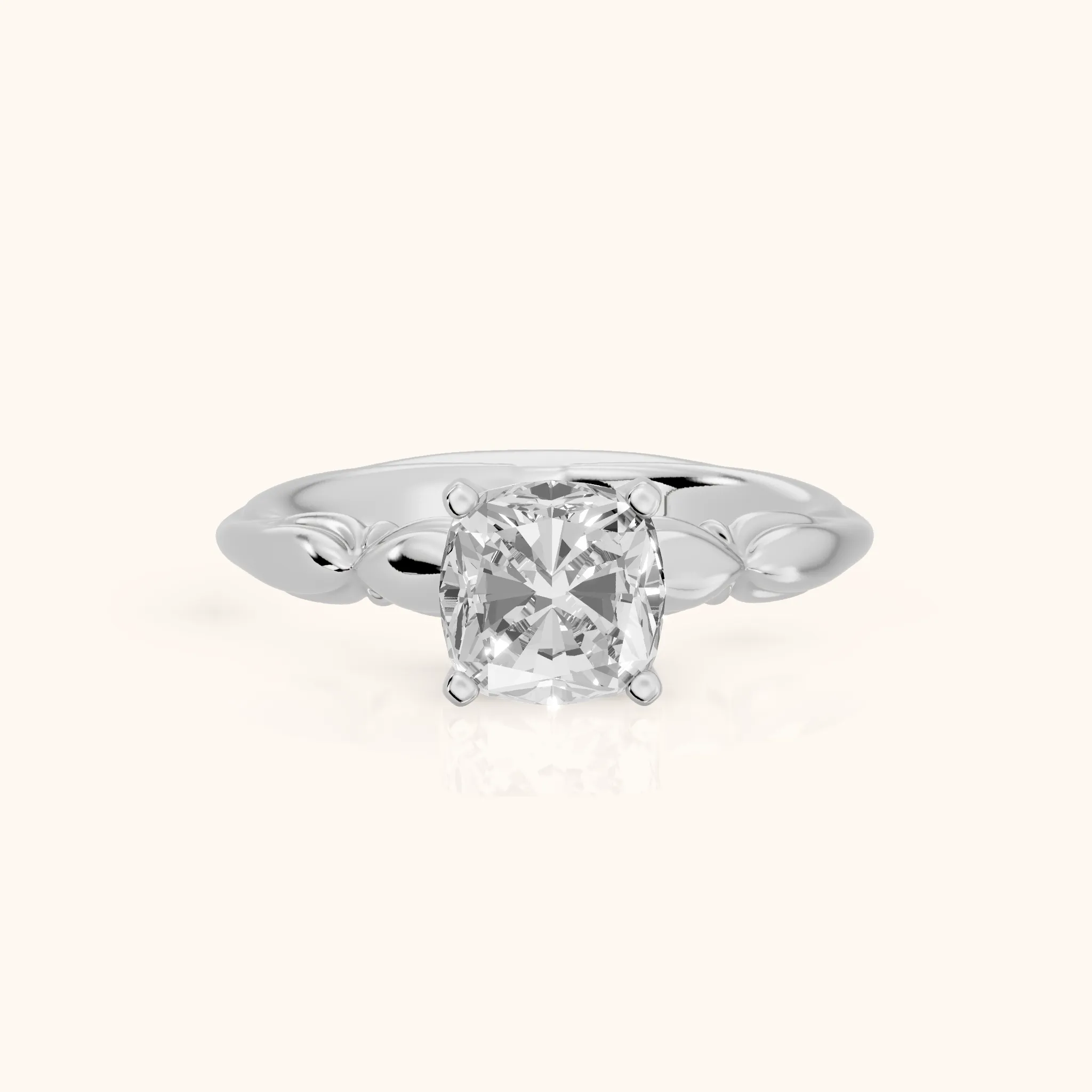 Verena Engraved Leaf Cushion Diamond Engagement Ring in Platinum — view 1
