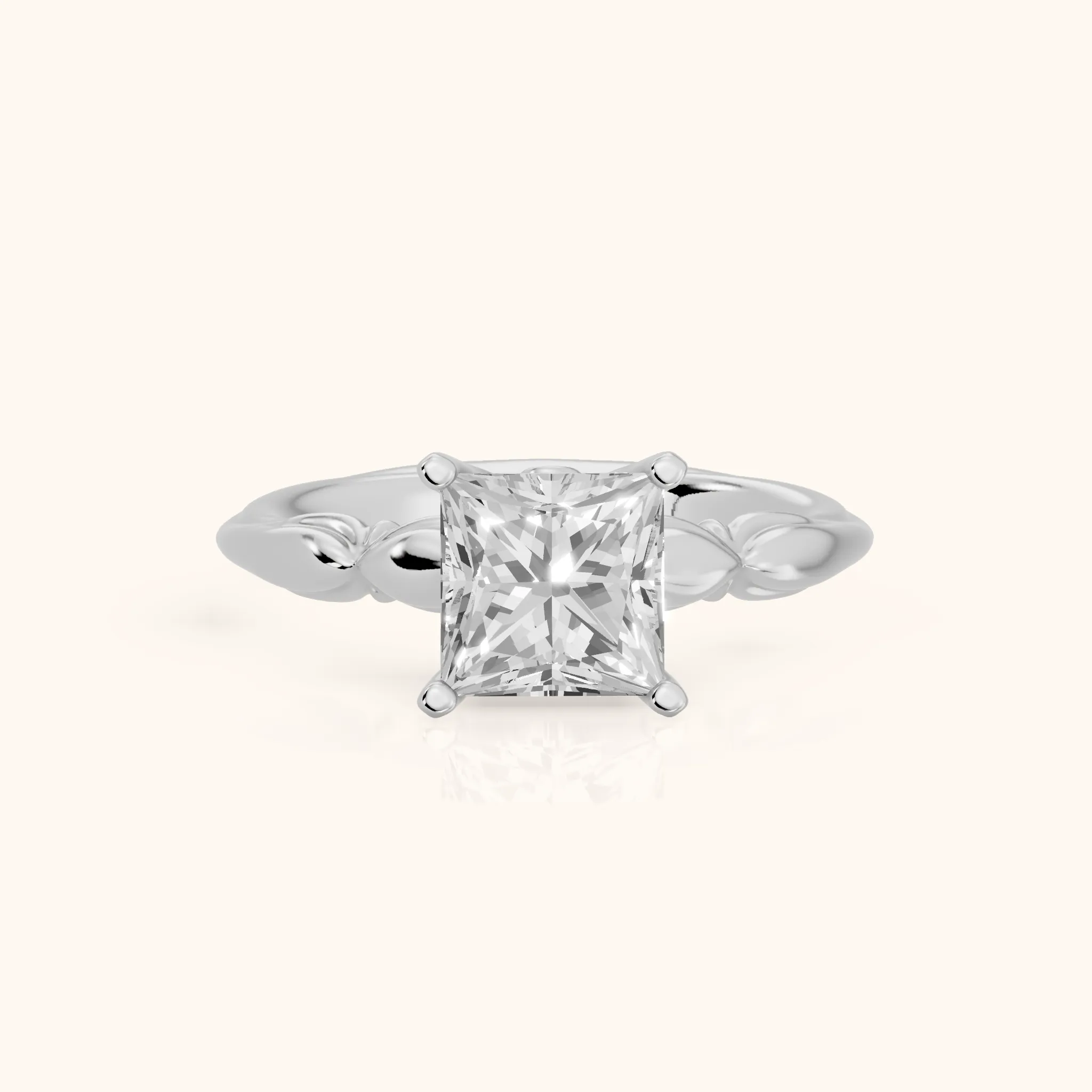 Verena Engraved Leaf Princess Diamond Engagement Ring in Platinum — view 1