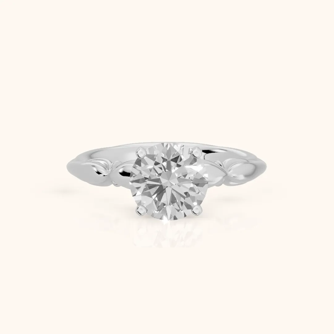 Verena Engraved Leaf Round Diamond Engagement Ring in Platinum — view 2