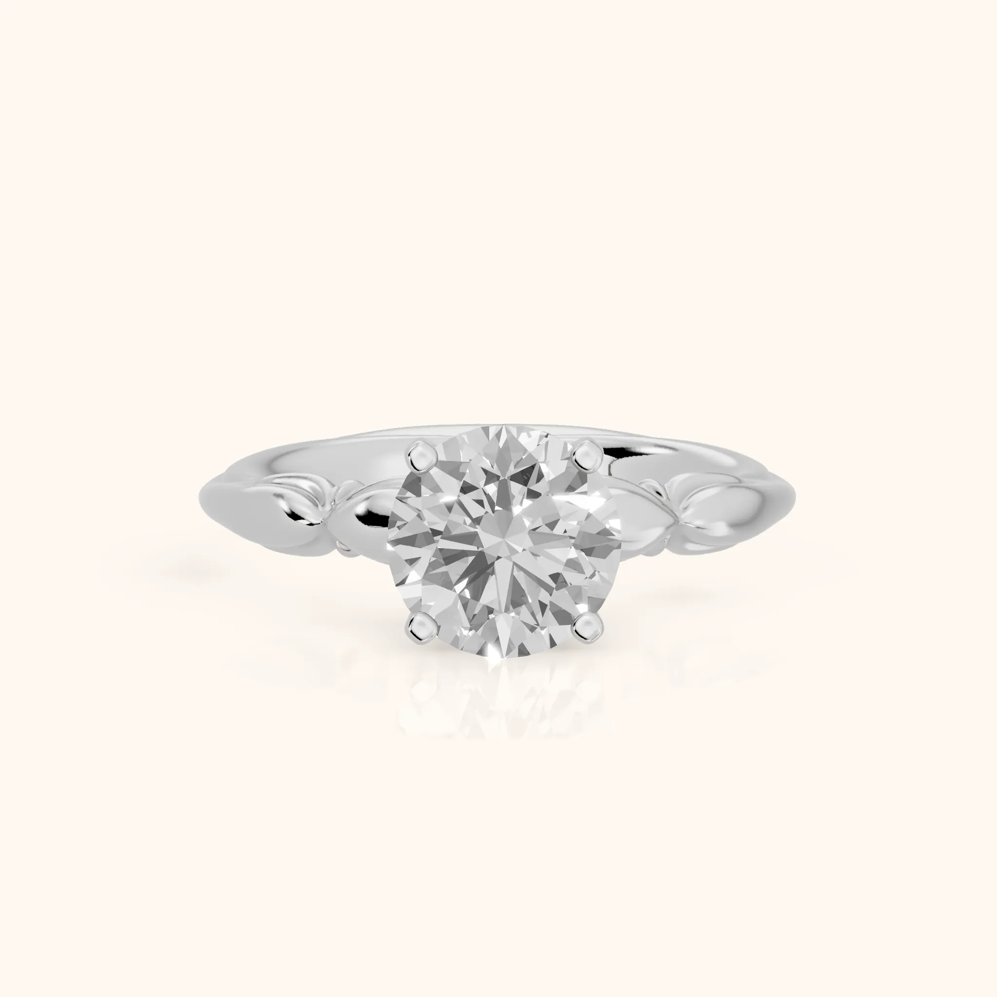 Verena Engraved Leaf Round Diamond Engagement Ring in Platinum — view 1