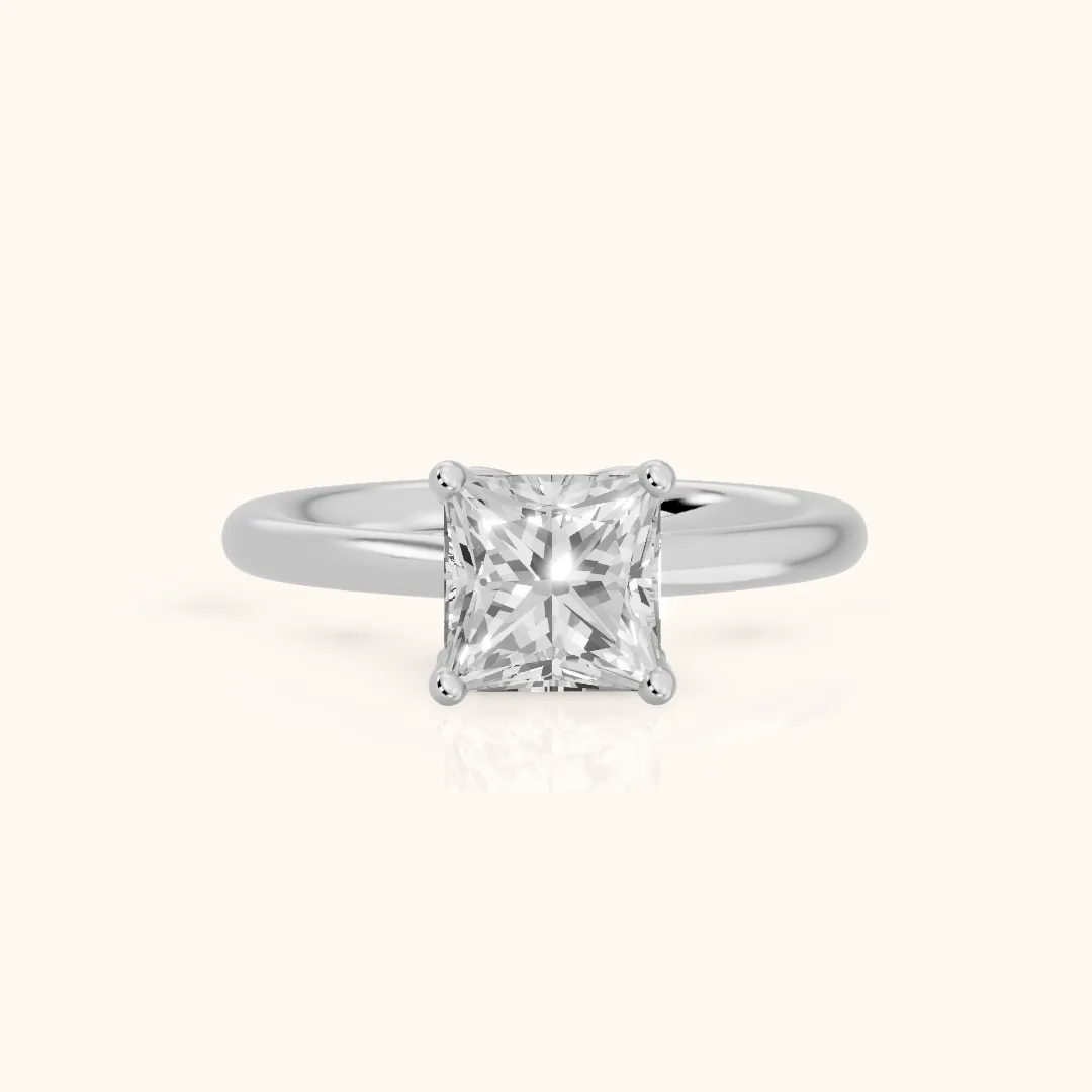 Benita Leaf Princess Diamond Engagement Ring in Platinum — view 2