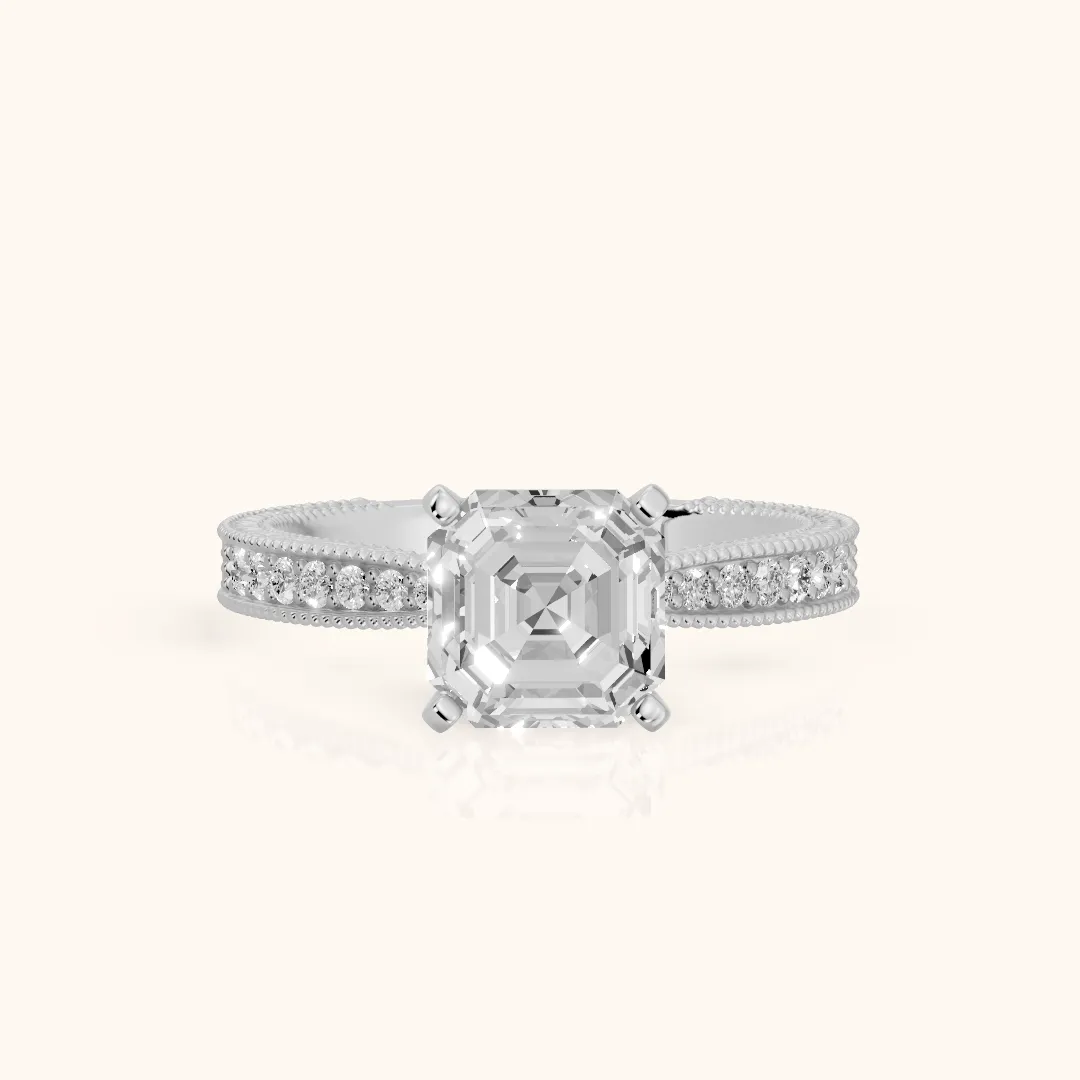 Inga Vintage Engraved Asscher Diamond Engagement Ring in Platinum — view 2
