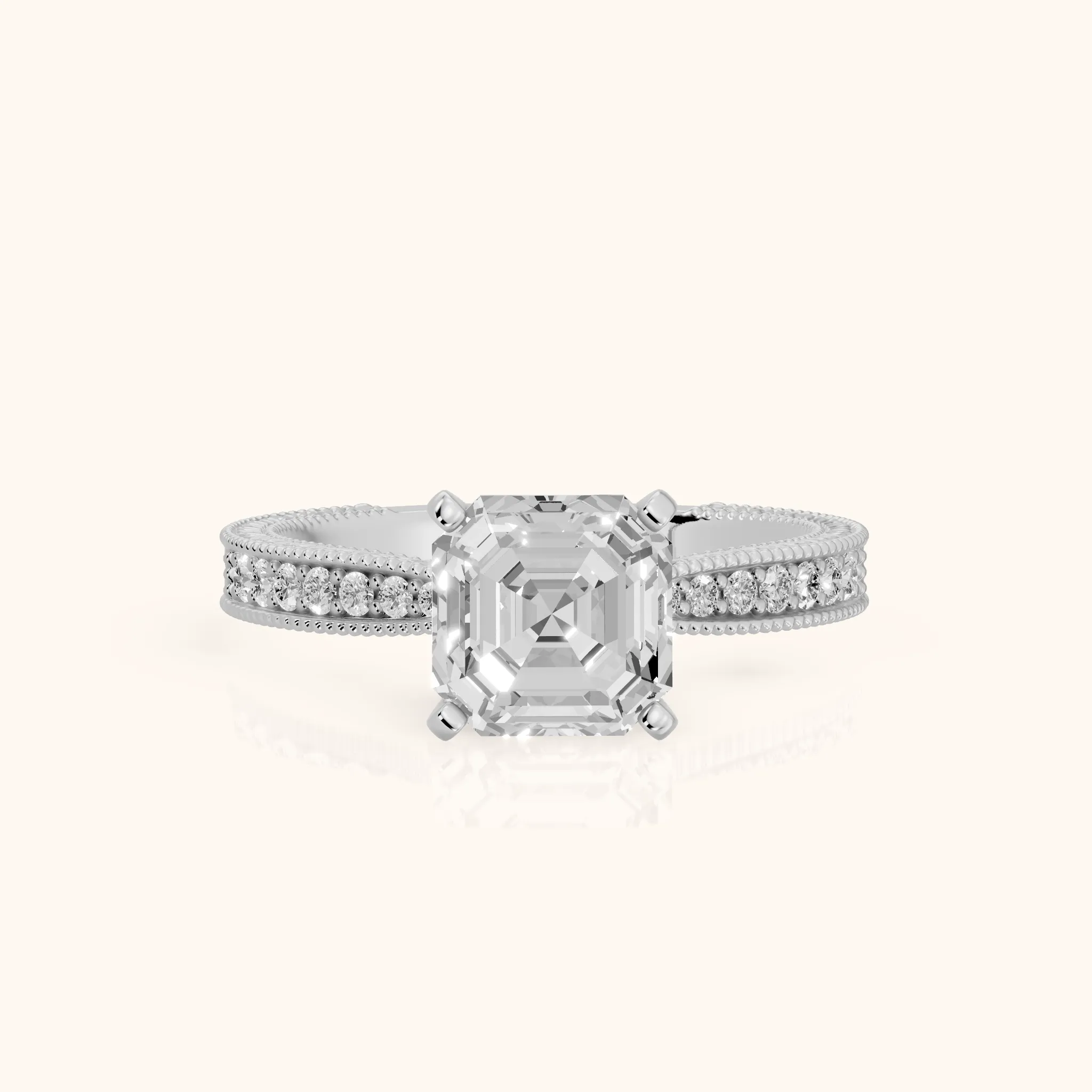 Inga Vintage Engraved Asscher Diamond Engagement Ring in Platinum — view 1