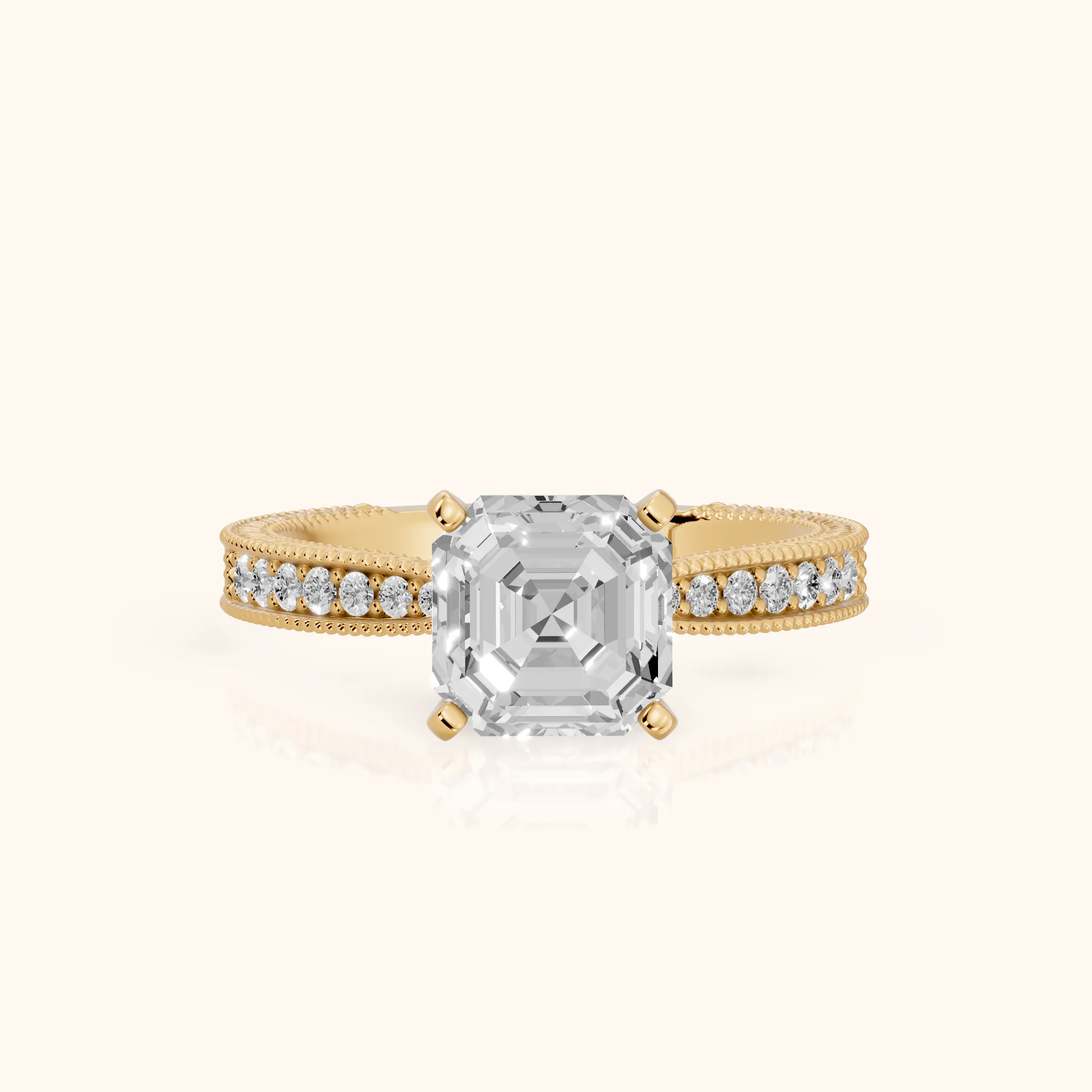 Inga Vintage Engraved Asscher Diamond Engagement Ring in Yellow Gold — view 1