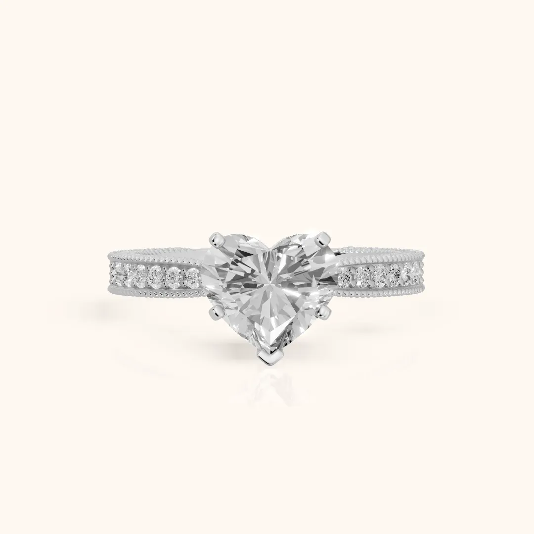 Inga Vintage Engraved Heart Diamond Engagement Ring in Platinum — view 2