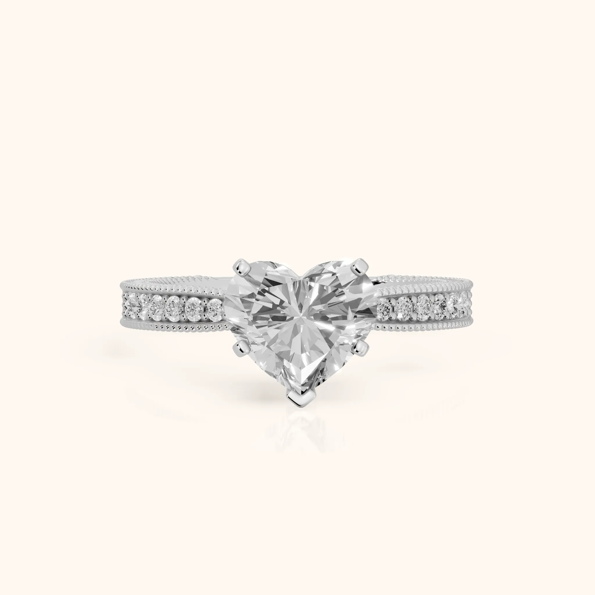 Inga Vintage Engraved Heart Diamond Engagement Ring in Platinum — view 1