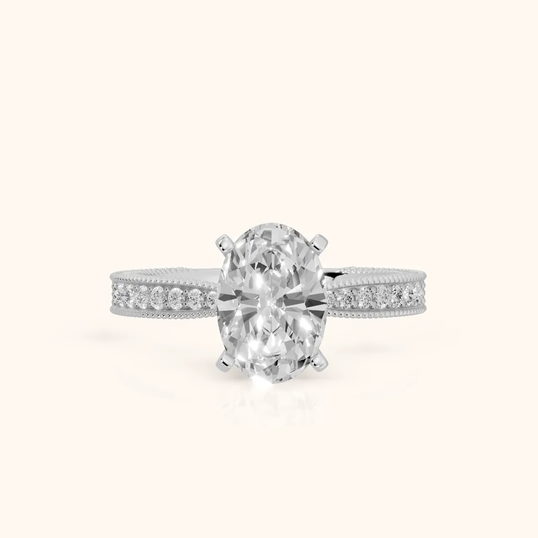 Inga Vintage Engraved Oval Diamond Engagement Ring in Silver — view 2