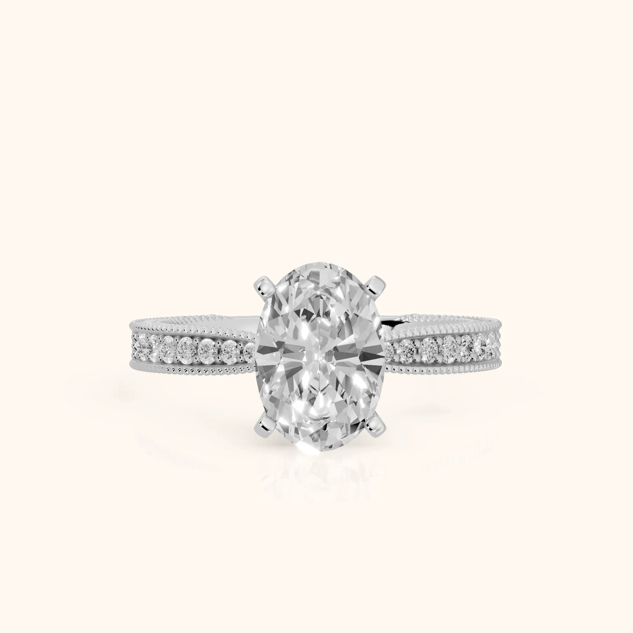 Inga Vintage Engraved Oval Diamond Engagement Ring in Silver — view 1