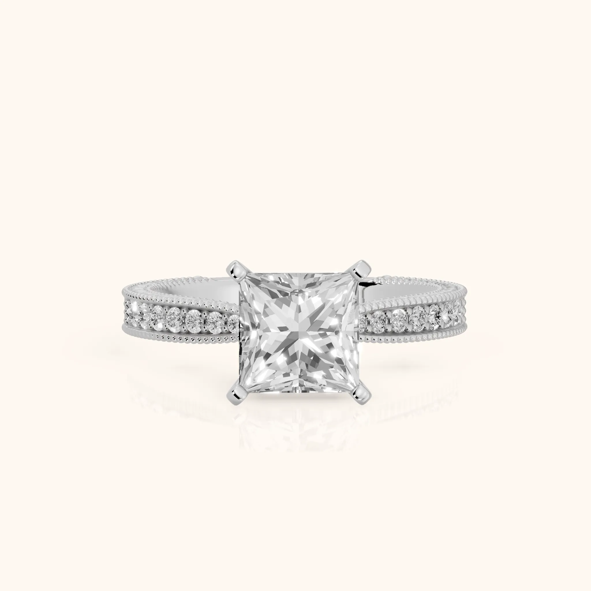 Inga Vintage Engraved Princess Diamond Engagement Ring in Silver — view 1