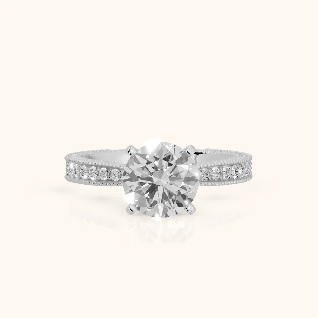 Inga Vintage Engraved Round Diamond Engagement Ring in Silver — view 2