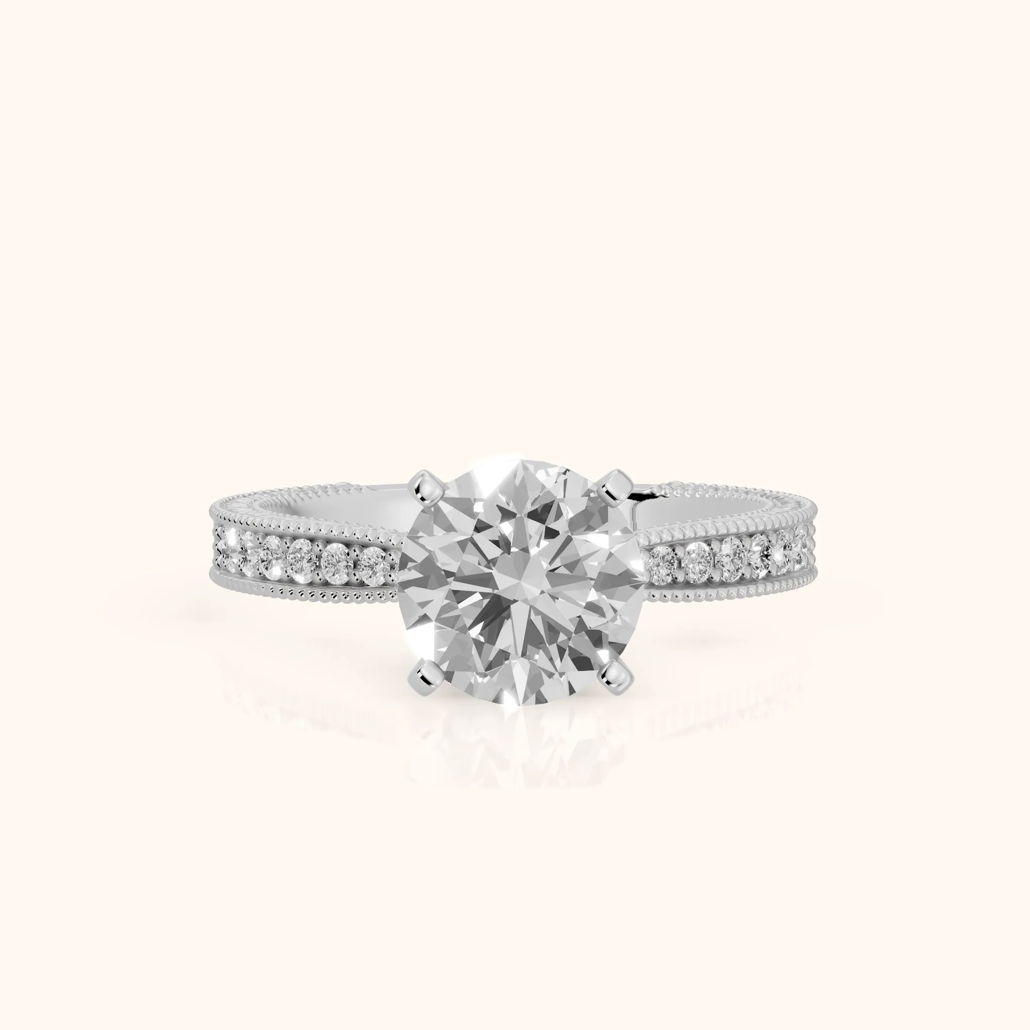 Inga Vintage Engraved Round Diamond Engagement Ring in Silver — view 1