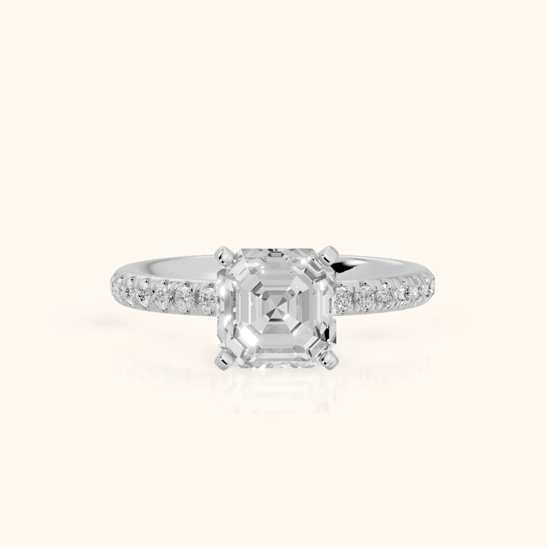 Saskia French Pavé Asscher Diamond Engagement Ring in Platinum — view 2