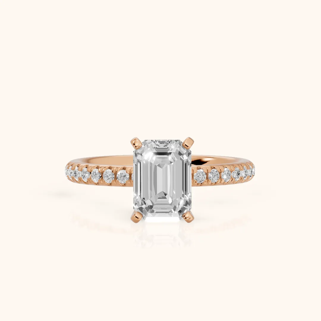 Saskia French Pavé Emerald Diamond Engagement Ring in Rose Gold — view 2