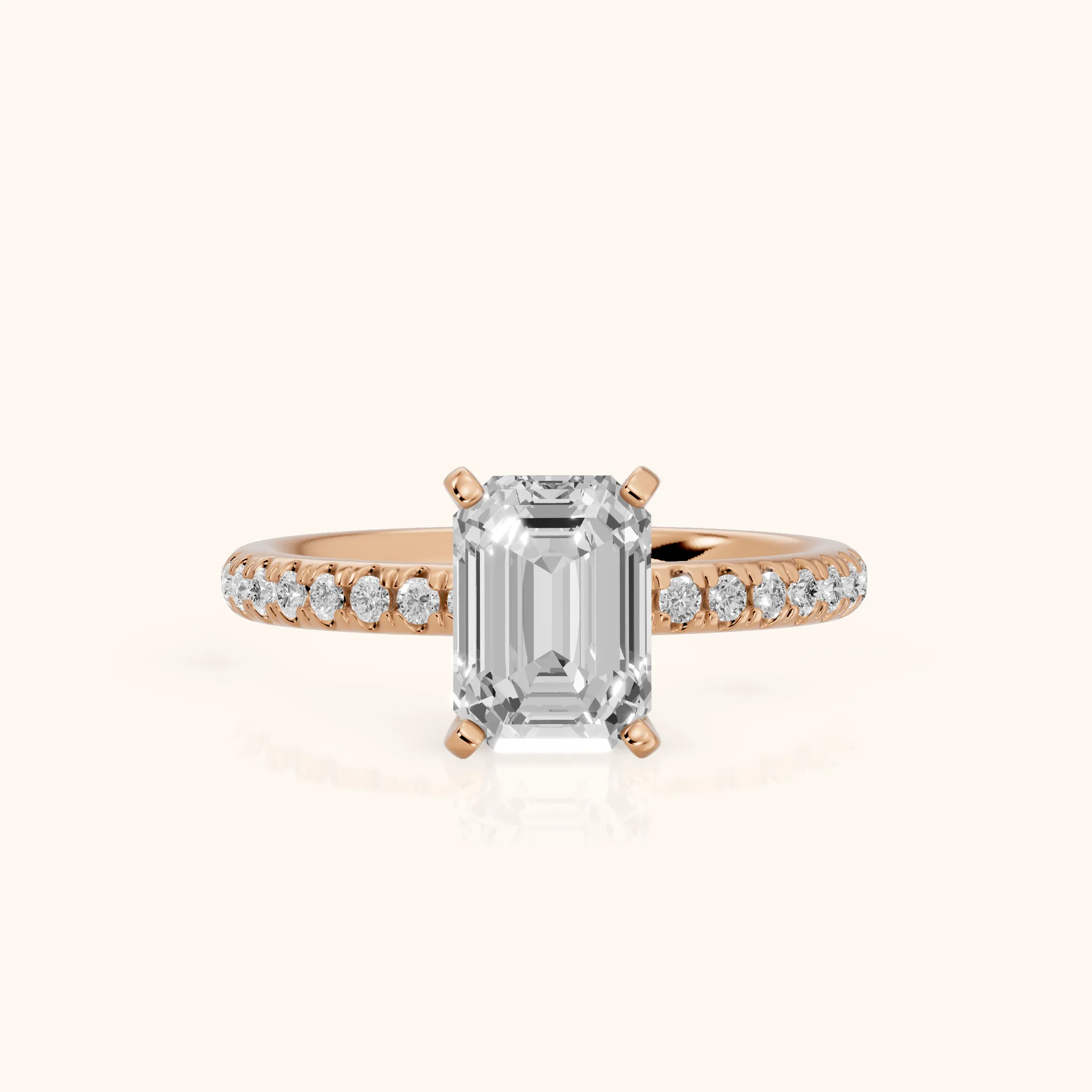 Saskia French Pavé Emerald Diamond Engagement Ring in Rose Gold — view 1