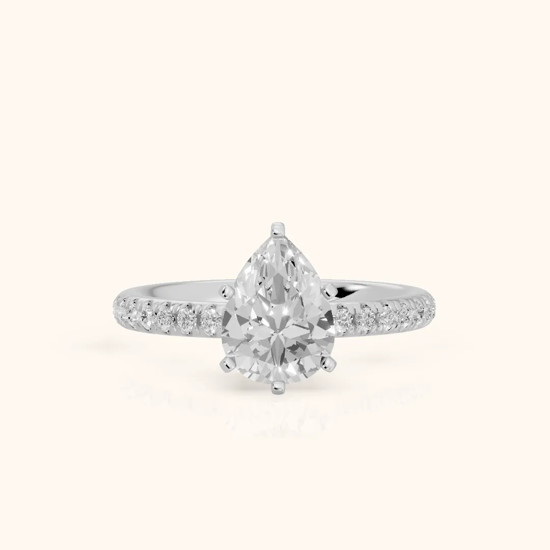 Saskia French Pavé Pear Diamond Engagement Ring in Silver — view 2