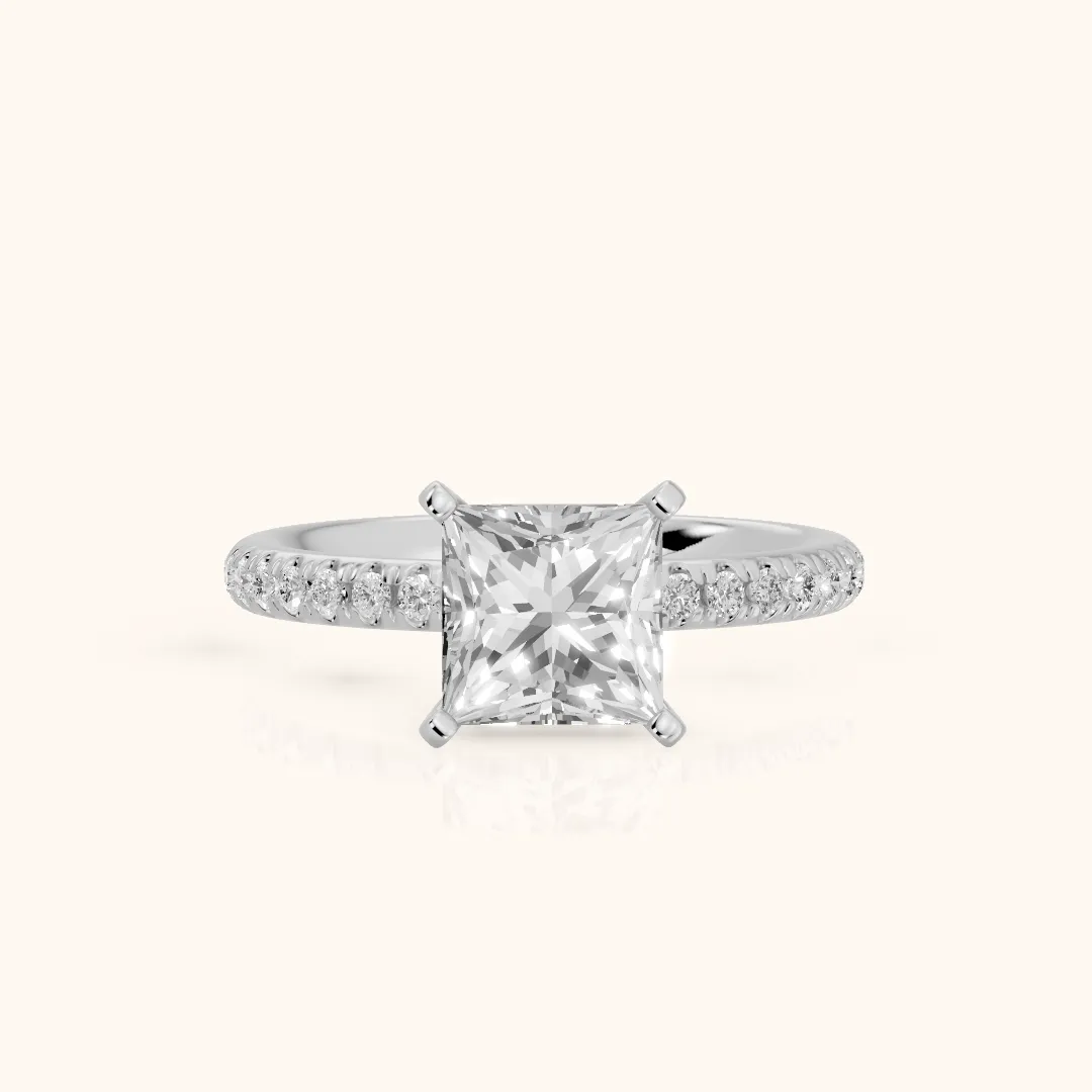 Saskia French Pavé Princess Diamond Engagement Ring in White Gold — view 2