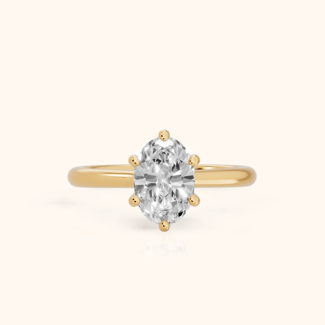 Agatha Solitaire Cathedral Oval Diamond Engagement Ring in Yellow Gold — view 2