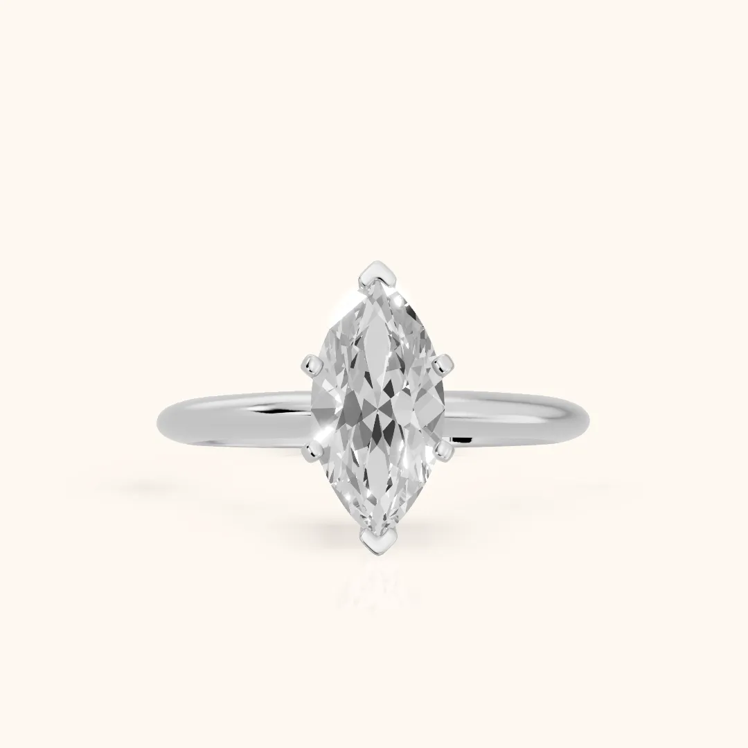 Aida Solitaire Knife Edge Marquise Diamond Engagement Ring in Silver — view 2