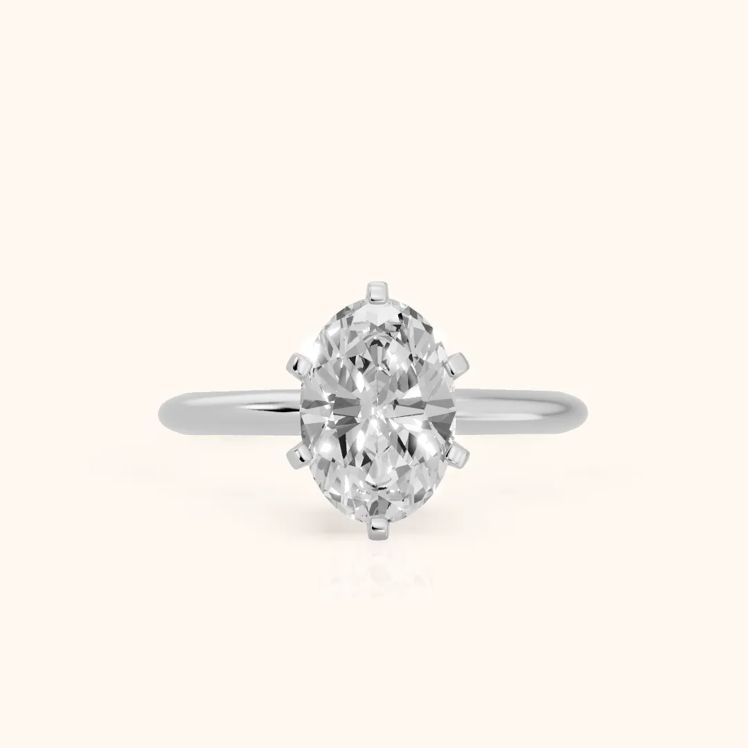Aida Solitaire Knife Edge Oval Diamond Engagement Ring in Silver — view 2