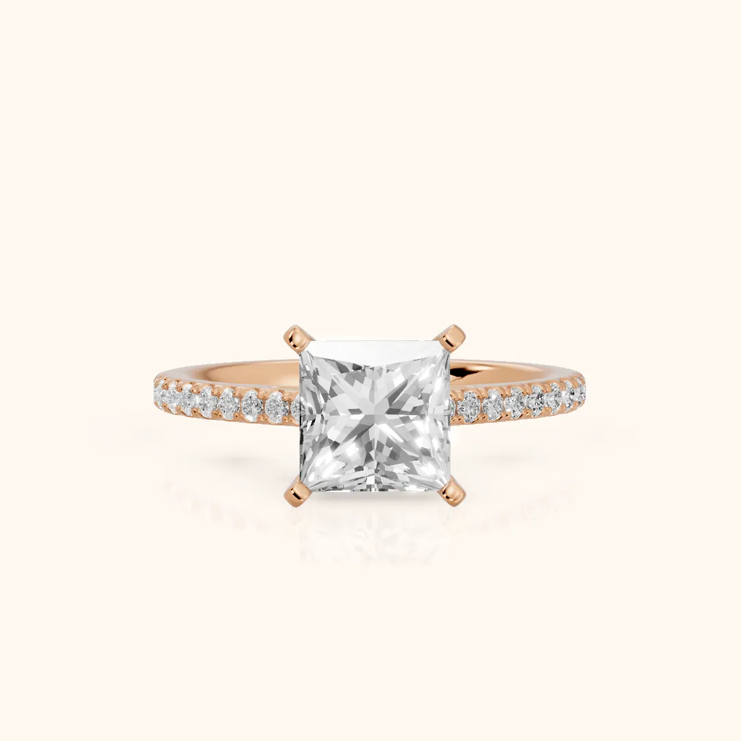 Ailsa Micropavé Princess Diamond Engagement Ring in Rose Gold — view 2