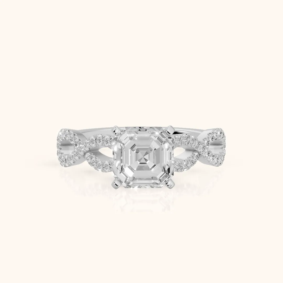 Althea Twist Micropavé Asscher Diamond Engagement Ring in White Gold — view 2
