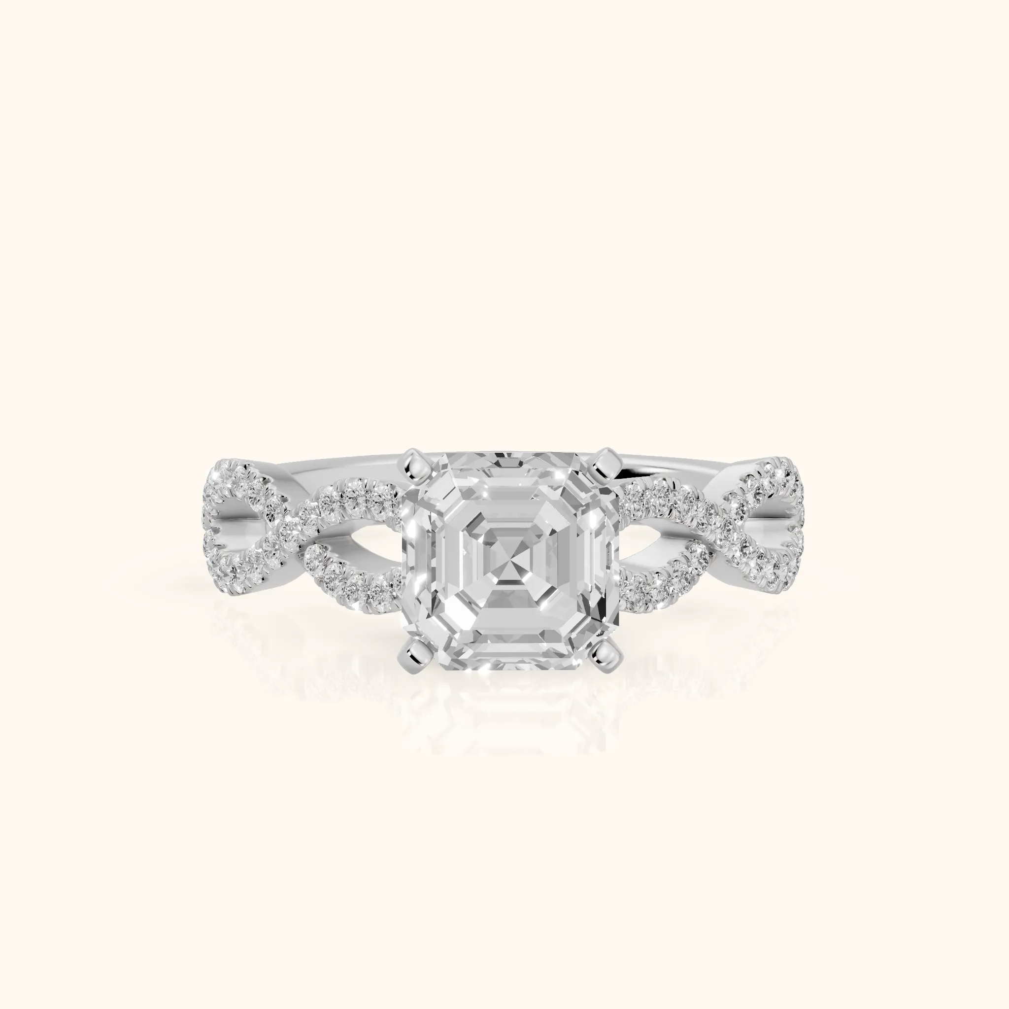 Althea Twist Micropavé Asscher Diamond Engagement Ring in White Gold — view 1