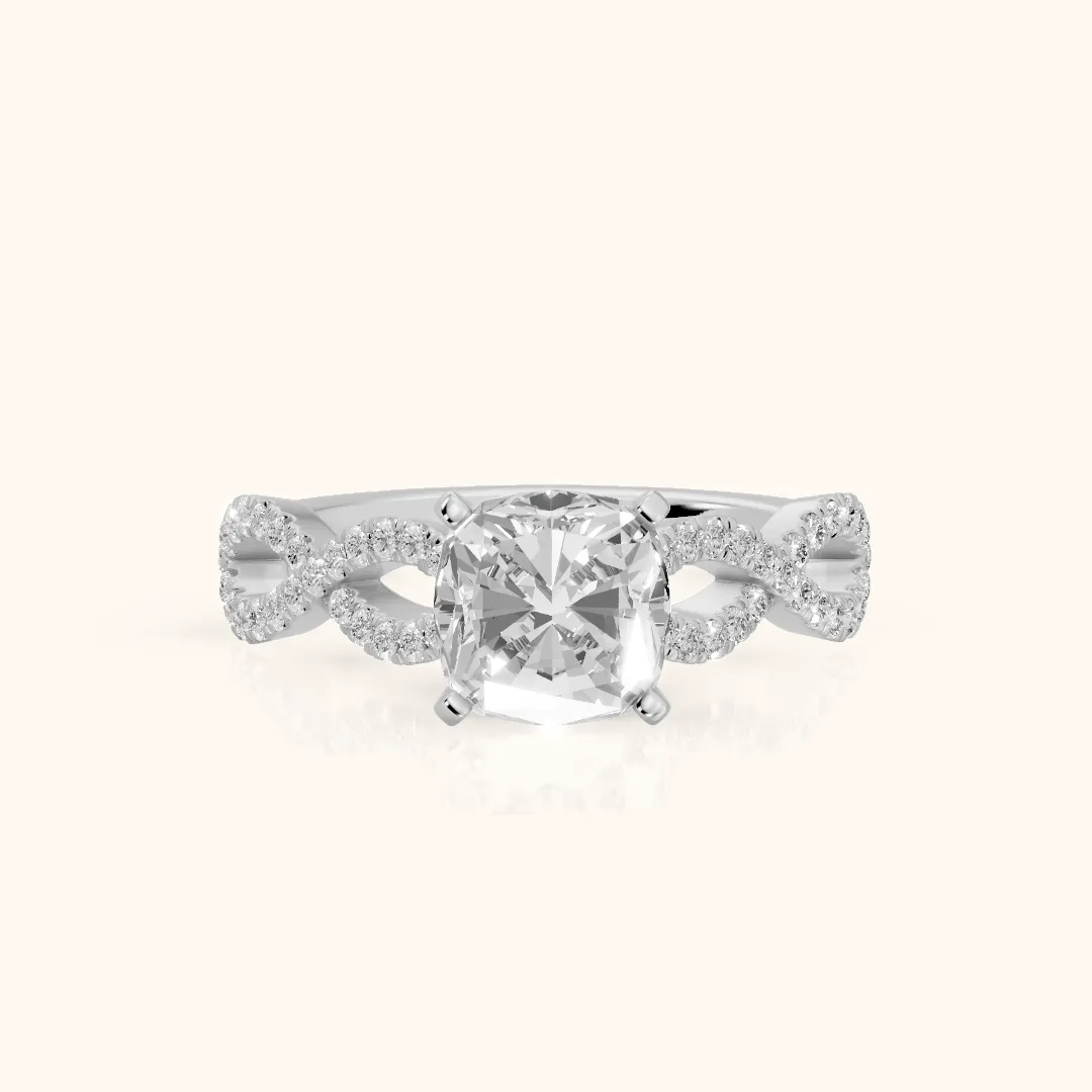 Althea Twist Micropavé Cushion Diamond Engagement Ring in Silver — view 2
