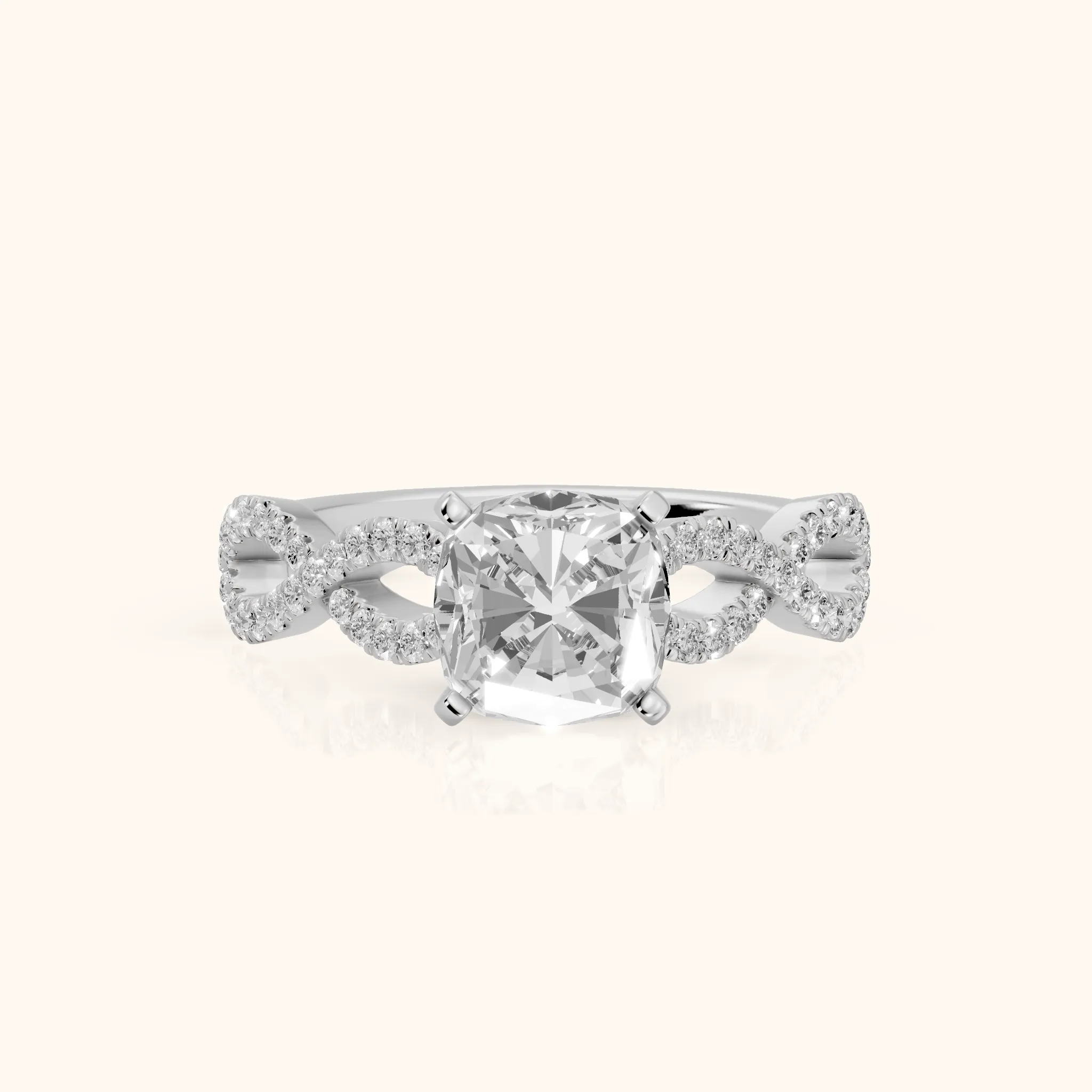 Althea Twist Micropavé Cushion Diamond Engagement Ring in Silver — view 1