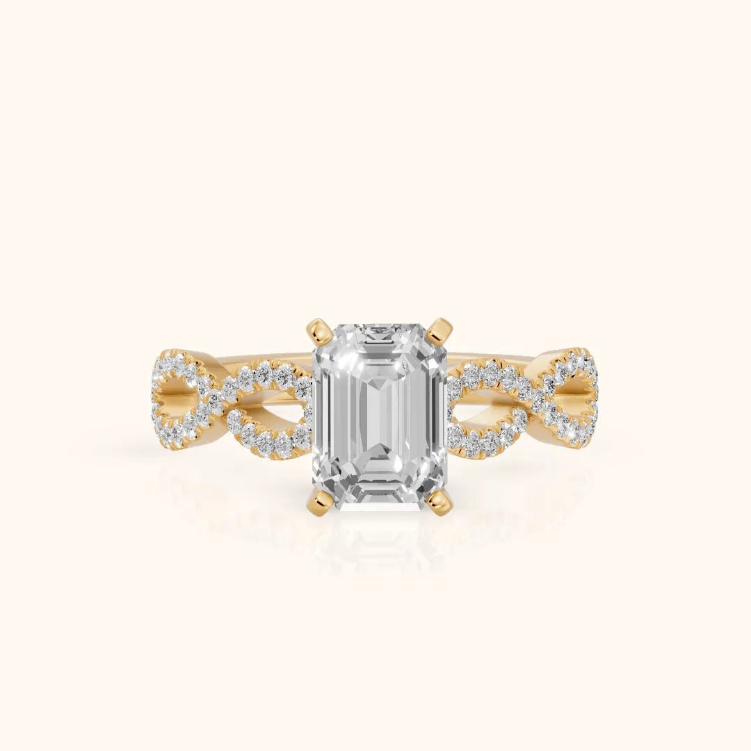 Althea Twist Micropavé Emerald Diamond Engagement Ring in Yellow Gold — view 2