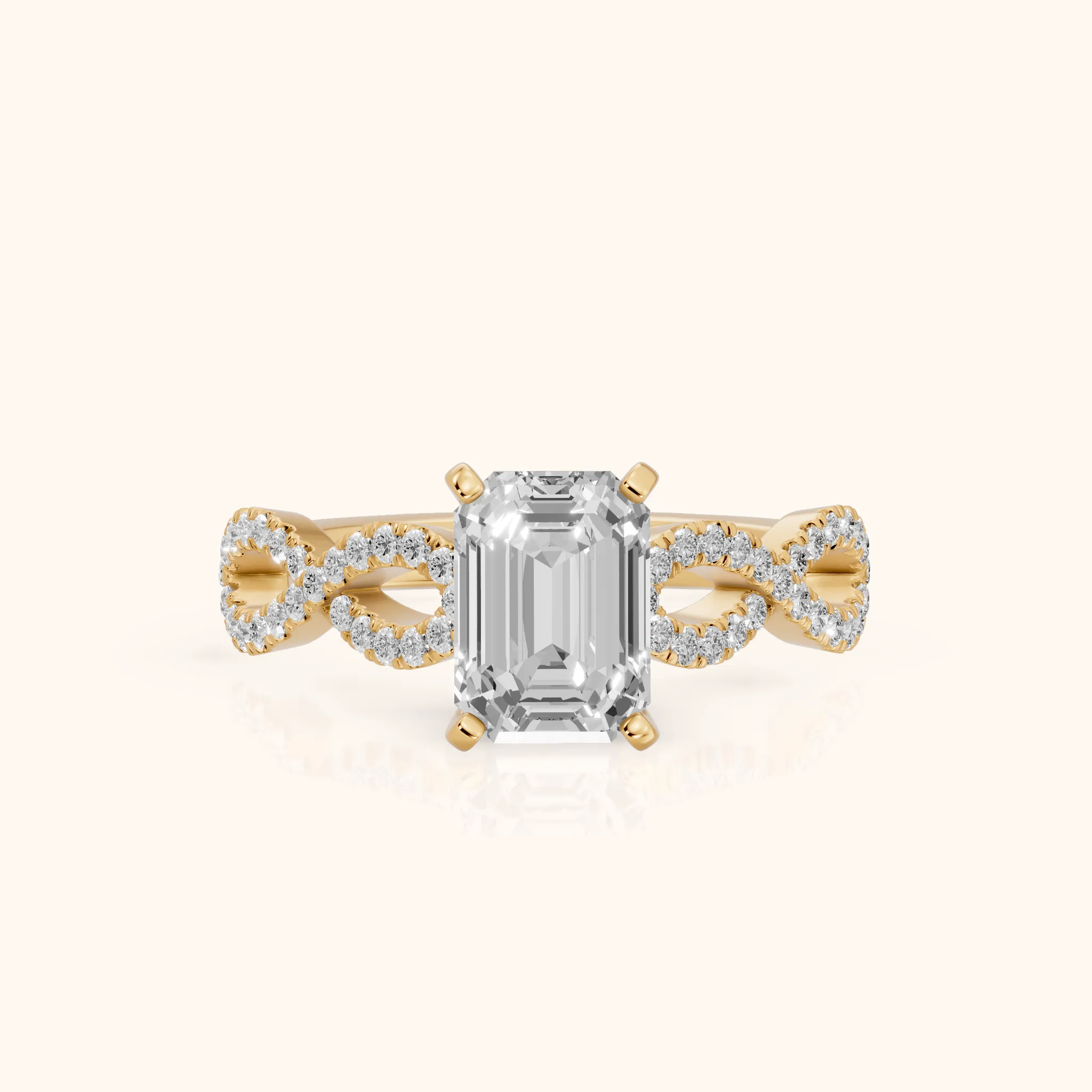 Althea Twist Micropavé Emerald Diamond Engagement Ring in Yellow Gold — view 1