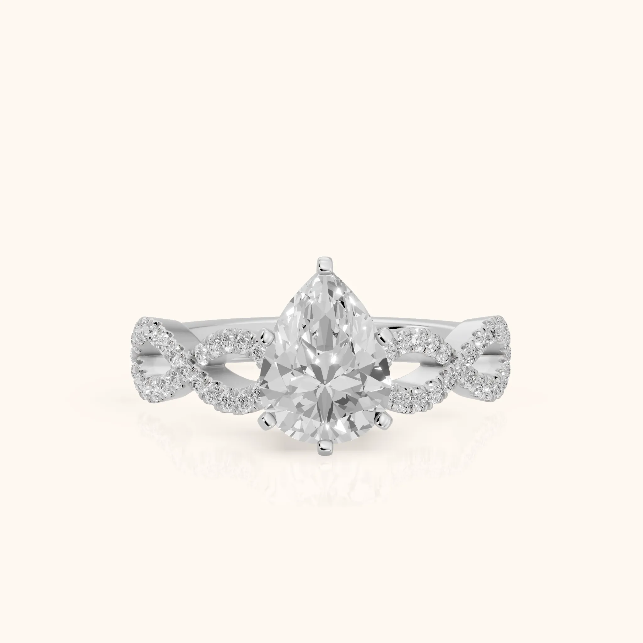 Althea Twist Micropavé Pear Diamond Engagement Ring in White Gold — view 1