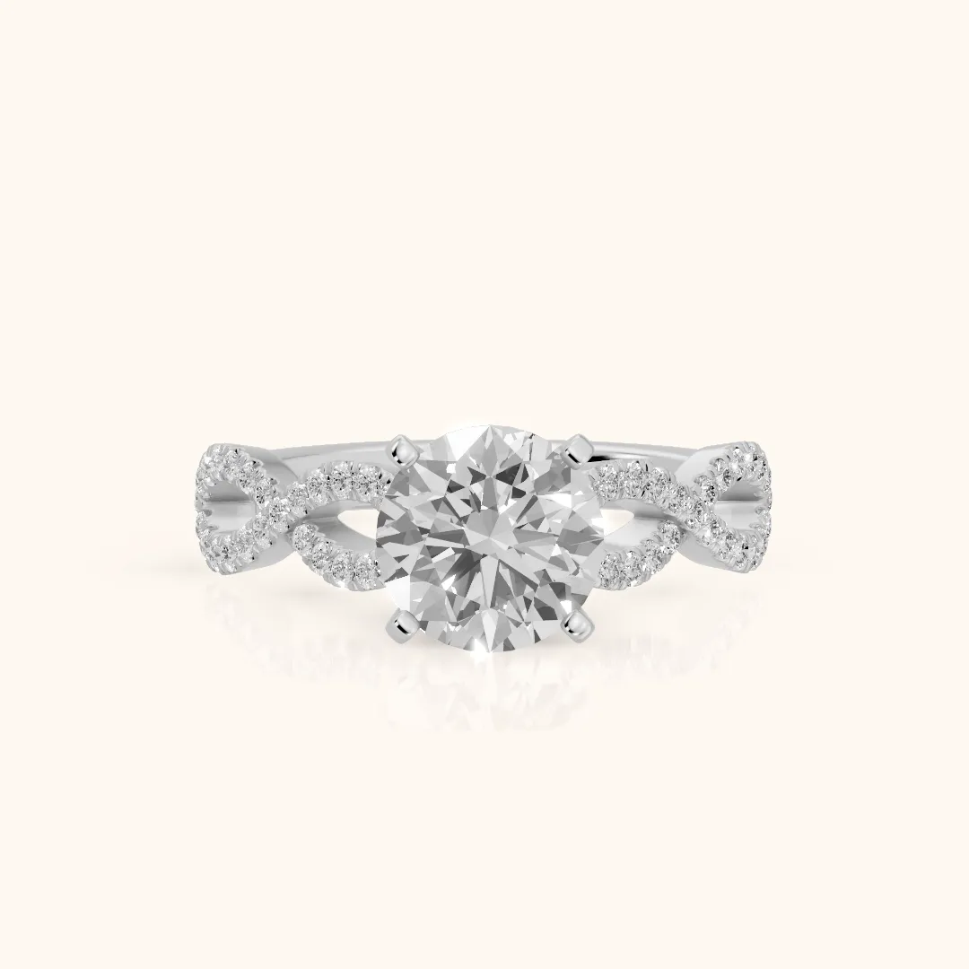 Althea Twist Micropavé Round Diamond Engagement Ring in Platinum — view 2