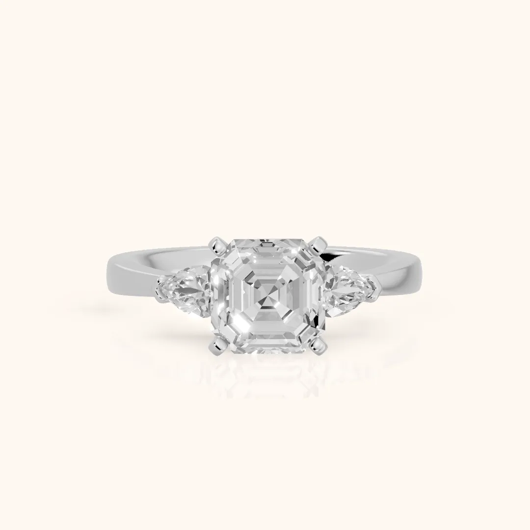 Amabel Three-Stone Asscher Diamond Engagement Ring in Silver — view 2